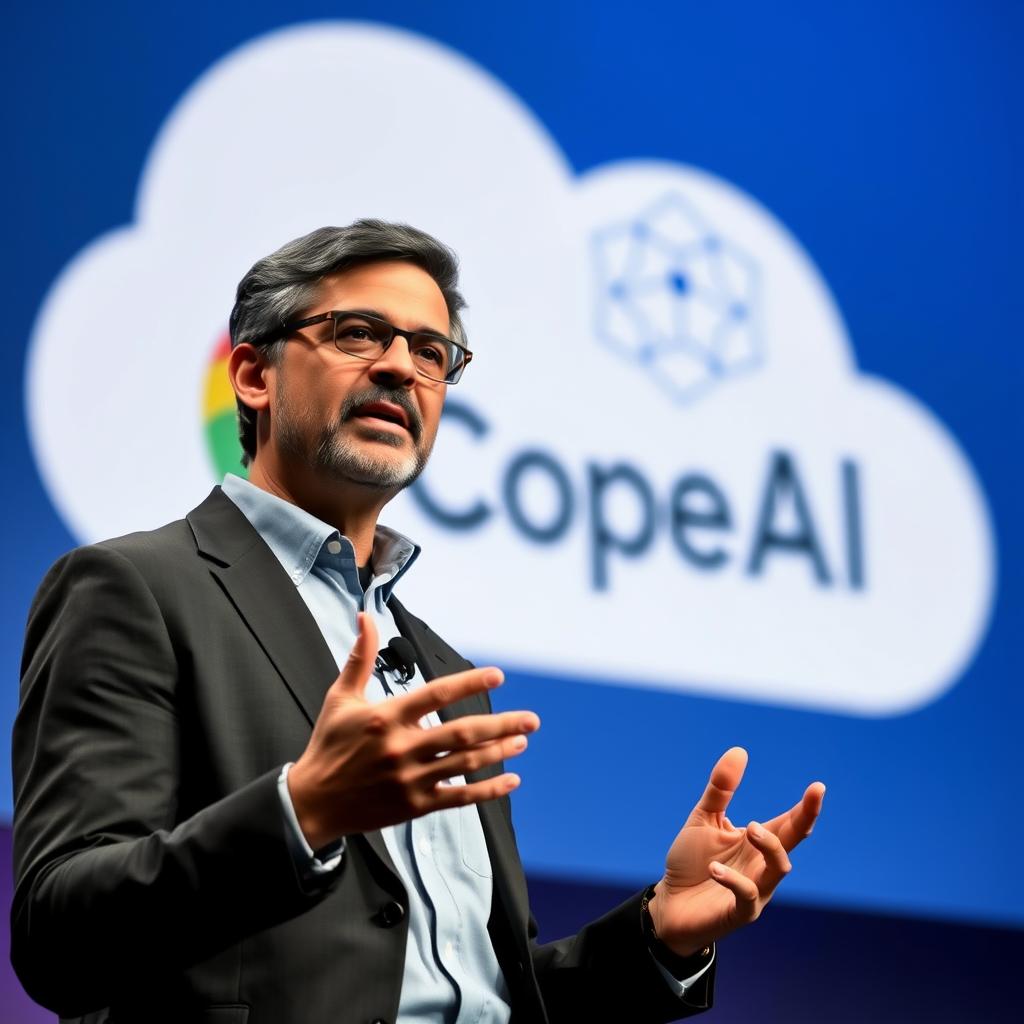 Til den første tredjedel af artiklen om partnerskabet mellem Google Cloud og OpenAI, forestiller jeg mig et dynamisk billede, der skildrer Sundar Pichai, CEO for Google, i en præsentation ved afslutningen af et regnskabsopkald. Motivets fokus er hans ansigt, der stråler af entusiasme, mens han gestikulerer mod en stor skærm i baggrunden, der viser logoerne for Google Cloud og OpenAI side om side. Kompositionen bærer præg af en stærk kontrast mellem det moderne kontormiljø og de påviste glade teknologiske samarbejdsemner, hvilket formidler en aura af både innovation og spænding. Jeg anvendte et Canon EOS R5 med en RF 24-70mm f/2.8L IS USM linse. Billedet blev taget med en blændeindstilling på f/4 for at sikre, at både ansigtstræk og skærmens dynamik var i fokus, mens dybdeskarpheden skabte en behagelig sløring i baggrunden. ISO indstillingen var sat til 800 for at tilpasse sig det kunstige lys i mødelokalet, og eksponeringstiden blev justeret til 1/250 sekunder for at fryse bevægelsen i Pichais gestikulation.