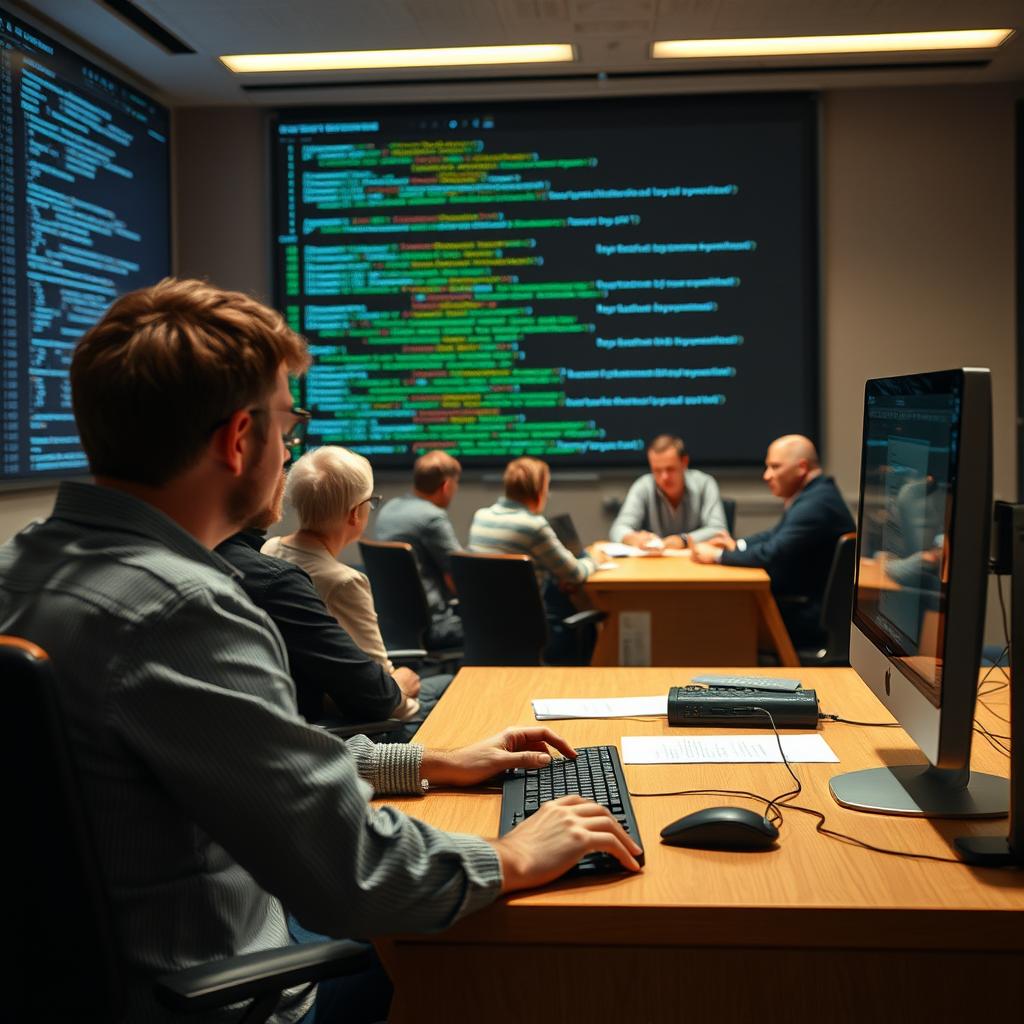 For denne artikel ville et stærkt foto være et nærbillede af en computer skærm med en kodningsterminal åben, hvor komplekse kodestræk vises, som hviskede om AI’ens nuværende udfordringer. I baggrunden kan man svagt ane skyggerne af personer, der animeret diskuterer ved et bord – repræsenterende involverede branchefolk og eksperter. Billedet skal fange stemningen af både forventning og forundring over de beskedne resultater fra K Prize. Den begrænsede belysning vil skildre et stadigt søgende fokus, mens reflekserne fra skærmen giver en dynamisk kontrast og liv. Teknisk set ville dette billede være taget med en Canon EOS R5, udstyret med en 50mm f/1.2 linse for at opnå en sløret baggrund, der fremhæver skærmens detaljer. Eksponeringen ville være indstillet til 1/160 sekunde ved f/2.8 med ISO 800 for at skabe et passende lysforhold i det mørkere miljø. Billedredigeringen skal således indebære en let justering af kontrast og skarphed, som understøtter det teknologiske tema og viser den komplekse æstetik i kodnin