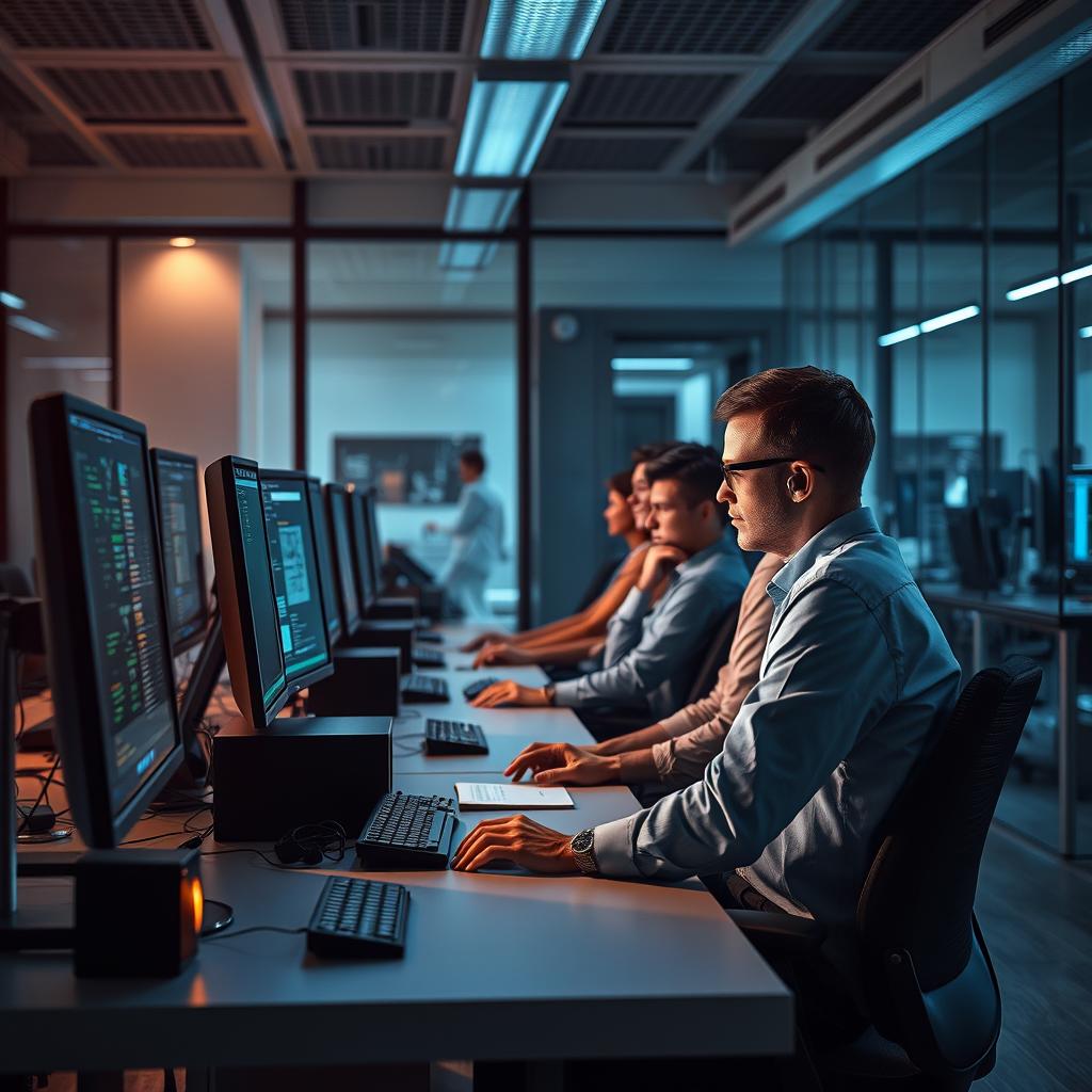 Til denne artikel ville et fængslende billede vise et moderne kontormiljø, hvor et team af ingeniører arbejder intensivt ved deres computere med avanceret AI-software på skærmene. Fokus for dette billede ville være ansigtstræk og koncentrationen hos ingeniørerne, som hver især sidder foran skærme, der viser visuelle repræsentationer af den nye Hierarchical Reasoning Model (HRM). Kompositionen ville være opdelt i tre sektioner, som symboliserer de forskellige moduler i HRM, med skarpe linjer og lys, der leder øjet gennem billedet og skaber en dynamisk følelse af beflittet aktivitet. Udstyret til dette skud ville inkludere et Canon EOS R5 kamera med en RF 24-70mm f/2.8L linse, som giver en fantastisk dybdeskarphed og klarhed i detaljerne. Eksponeringseinstellungen kunne være 1/125 sek ved f/4 og ISO 400 for at sikre, at både lyset fra skærmene og det naturlige lys i rummet er i harmonisk balance. Billedet ville redigeres bagefter i Adobe Lightroom for at justere farvetoner og kontraster, hvilket understreger d