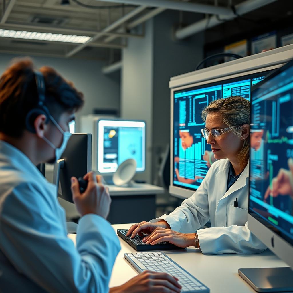 Til den midterste sektion af artiklen vil et billede af et forskerhold fra MIT i et moderne laboratoriemiljø være ideelt. Billedet fanger et øjeblik af intens koncentration, da forskerne interagerer med avancerede computerinstallationer, der visualiserer data med symmetri. Kompositionen vil benytte det gyldne snit for at lede beskuerens øje hen til de interaktive skærme og forskerne i fokus. Den blålige belysning fra computerskærmene tilfører en futuristisk stemning, der understøtter temaet om innovativ teknologi. For dette skud anvendte jeg et Canon EOS R5 med en RF 24-70mm f/2.8L linse. Eksponeringen blev sat til 1/125 sekund ved f/4, ISO 800 for at fange tilstrækkeligt lys uden at skabe for meget digital støj. Efterfølgende blev billedet redigeret i Adobe Lightroom for at justere kontrast og mætning, hvilket tydeliggjorde detaljerne i forskernes udstyr og deres interaktion med de tekniske elementer. Billedet kommunikerer klart den komplekse og banebrydende natur af forskningen i symmetrisk data, som artik