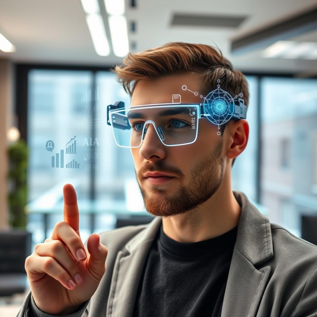 Billedbeskrivelsen, der komplementerer den midterste sektion af artiklen om Mark Zuckerbergs vision for personlig superintelligens, kunne vise en gruppe mennesker i interaktion med avancerede wearables, såsom smartbriller. Kompositionen er dynamisk og fanger øjeblikket, hvor individer ser ud til at kommunikere og samarbejde om individuelle mål, hvilket symboliserer den personaliserede tilgang til AI. Baggrunden bør være en moderne kontorindstilling med teknologi i brug, der understreger innovation og kreativitet i arbejdsmiljøet. Fotografiet er taget med en Canon EOS R5, udstyret med en RF 24-70mm f/2.8L IS USM linse. Indstillingerne inkluderer en lukketid på 1/60 sekunder, blænde f/4 og ISO 400 for at fange de naturlige lysforhold i rummet. En blød lysopsætning med diffusere blev brugt for at sikre, at ansigtstrækene og udstyrsdetaljerne kom klart frem, hvilket skaber en varm og indbydende atmosfære. Post-produktionsprocessen indeholdt farvejustering for at fremhæve den futuristiske følelse og livlighed i s