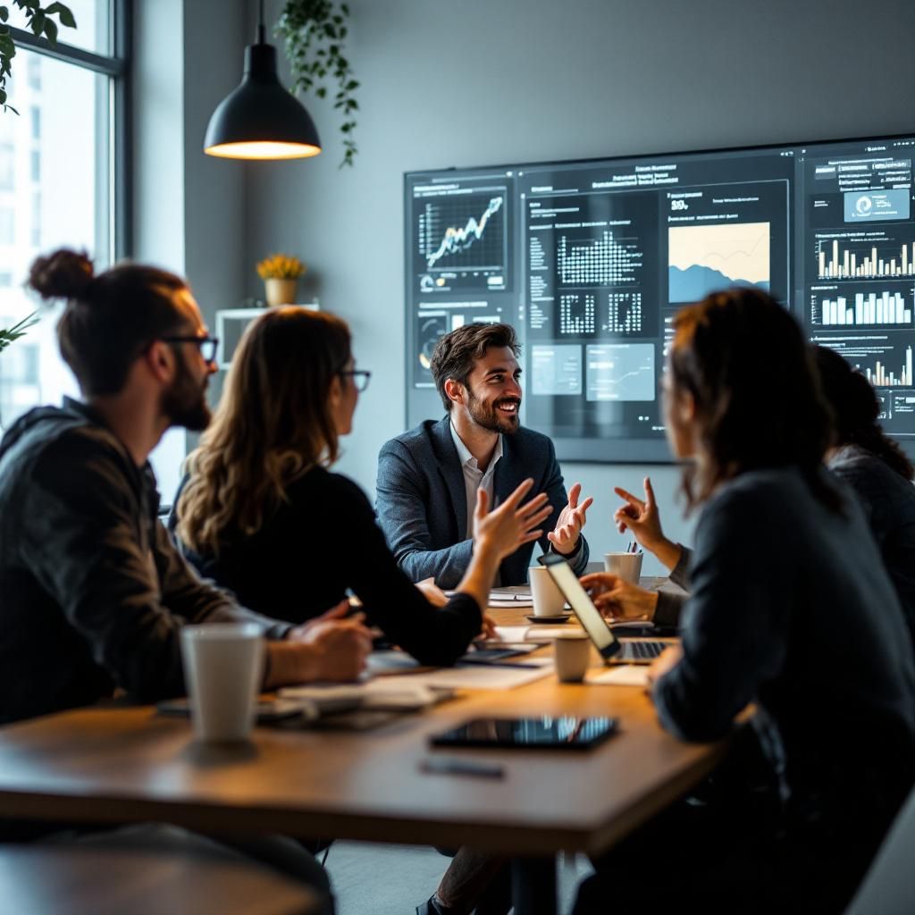 Til den midterste del af artiklen om Anthropics nye persona vectors, vil et foto, der viser en udvikler eller en teamworking-session i et moderne, teknologisk inspireret kontor, fungere som en stærk visuel repræsentation. Motivets fokus vil være en gruppe af diverse personer, der aktivt diskuterer og interagerer med en skærm, hvor persona vectors koncepter vises, eksempelvis grafer og datasæt. Kompositionen vil benytte tredelingsprincippet til at lede øjet mod både personerne og skærmen, hvilket underbygger samarbejde og innovation. For dette billede vil jeg anvende et Nikon Z6 kamera med en 24-70mm f/2.8 linse, indstillet til en blænde på f/4 for at opnå en skarphed, der fanger alle detaljerne i rummet. ISO vil være sat til 800, da belysningen kommer fra både naturlige og kunstige kilder i kontoret. Jeg vil sørge for at få en dybdeskarphed, der holder både personerne og skærmen i fokus, samtidig med at jeg vil anvende Efterbehandling i Lightroom for at justere farverne og kontrasten, så teknologiens energi