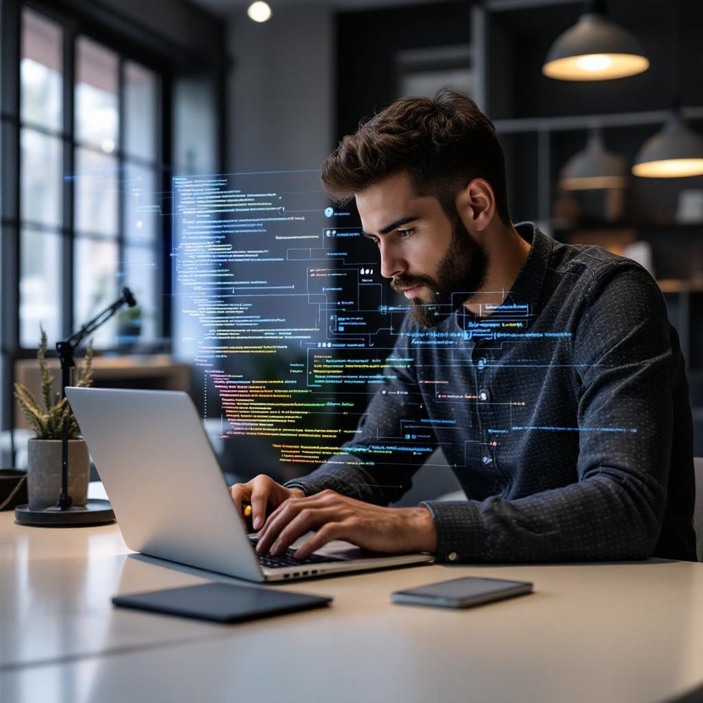 Til dette interessante emne om OpenAIs lancerede GPT-5-modeller, vil jeg tage et dynamisk billede af en udvikler, der arbejder med en laptop i et moderne kontormiljø. Billedet vil illustrere kombinationen af teknologi og menneskelig kreativitet, hvor skærmen viser en interaktiv demo af GPT-5, der genererer en webapplikation i realtid. Dette vil fange det centrale budskab om den nye software-on-demand funktionalitet, der gør det lettere for udviklere at skabe komplekse applikationer ud fra enkle prompts. Billedkompositionen vil følge tredelingsteorien, hvor udvikleren er placeret i den ene tredjedel og skærmen belyst af blødt, neutralt lys. Jeg vil bruge et Nikon D850 kamera med en 50mm f/1.8 linse, indstillets ISO til 400, blænde f/2.8 for at få et behageligt slør i baggrunden og en lukkerhastighed på 1/125 sekunder for at sikre skarpe detaljer i både udvikleren og skærmen. Efterfølgende vil jeg redigere billedet i Adobe Lightroom for at forstærke farverne og skabe en klar følelse af innovation og effektivi