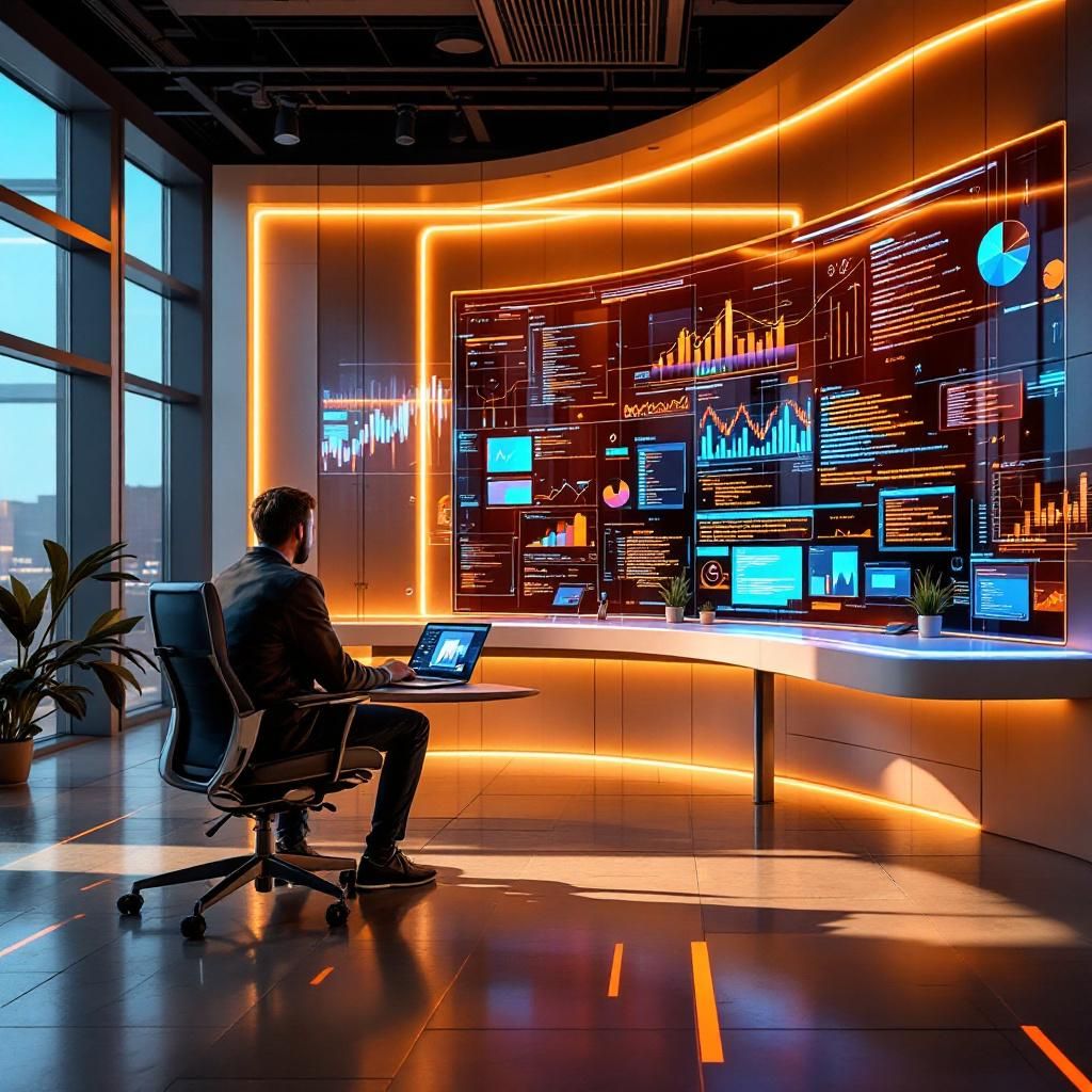 Et billede, der vil passe godt til den første tredjedel af artiklen om GPT-5, kunne være en futuristisk, teknologisk kontorindretning med en moderne AI-udviklingsstudio. Motivationen er en avanceret AI-ingeniør eller dataforsker, der sidder foran en stor, skærmbakke, der viser dynamiske grafer og kode, mens de arbejder med AI-udvikling. Kompositionen skal understrege fokus på stabilitet, pålidelighed og avancerede AI-funktioner, med bløde lysudedgespændinger, der fremhæver det højteknologiske miljø. Kameraet er en Canon EOS R5 med en 24-70mm f/2.8 linse, sat til en lukketid på 1/125 sekund, blødt diffust lys fra softbox og et svagt bjerge i baggrunden for at give en følelse af ro og fremtid. Redigering kan tilføjes for at forstærke det futuristiske præg og fremhæve dataskærme og grafiske elementer på skærmene for at understrege AIs præcision og stabilitet . Dette billede illustrerer den praktiske og teknologidrevne tilgang til AI, der er karakteristisk for den første del af artiklen — fokus på stabilitet og