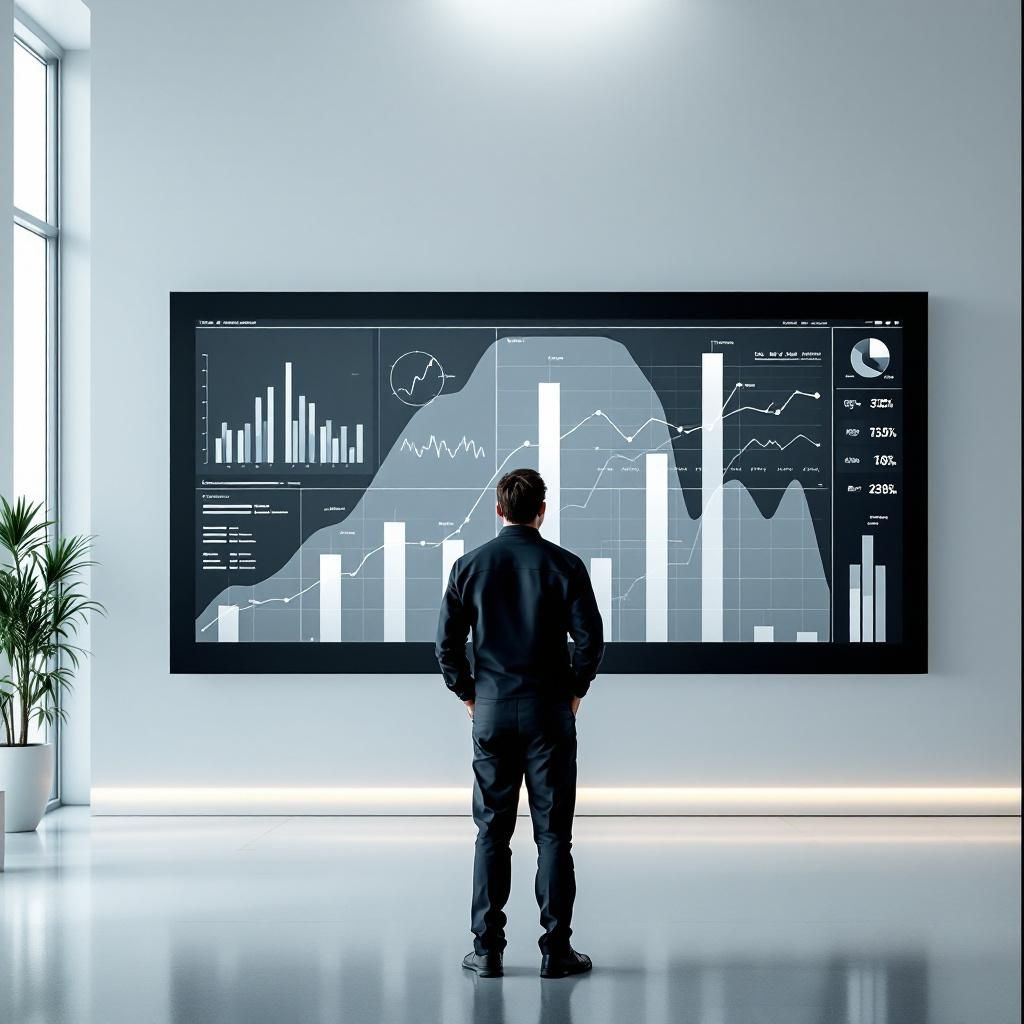 Billedet viser en moderne, sundheds- eller produktionsvirksomhed i et dagligdags, men teknologisk avanceret miljø. I forgrunden står en medarbejder i en minimalistisk, funktionel uniform, som observerer en stor, elegant skærm eller kontrolpanel, hvor flere visuelle dataflows og interaktive grafer er projektet i en naturlig, men teknologisk præget setting. Bagved ses en række små, samarbejdende AI-aktiver (repræsenteret gennem subtile, abstrakte netværksforbindelser i luften eller tæt på en digital platform), der balancerer og koordinerer data, hvilket symboliserer agent-arkitekturen. Kompositionen følger tredjedelsreglen for at fremhæve både medarbejderen og de avancerede systemer, uden at gøre billedet overdrevent futuristisk – det er en realistisk scene fra en typisk arbejdsdag, hvor teknologi er integreret i hverdagen. Billedets farvekonsistens er præget af en afdæmpet industriel palette med nuancer af grå, blå og grøn, hvilket understreger seriøsitet og pålidelighed. Lysopsætningen er funktionel og velaf