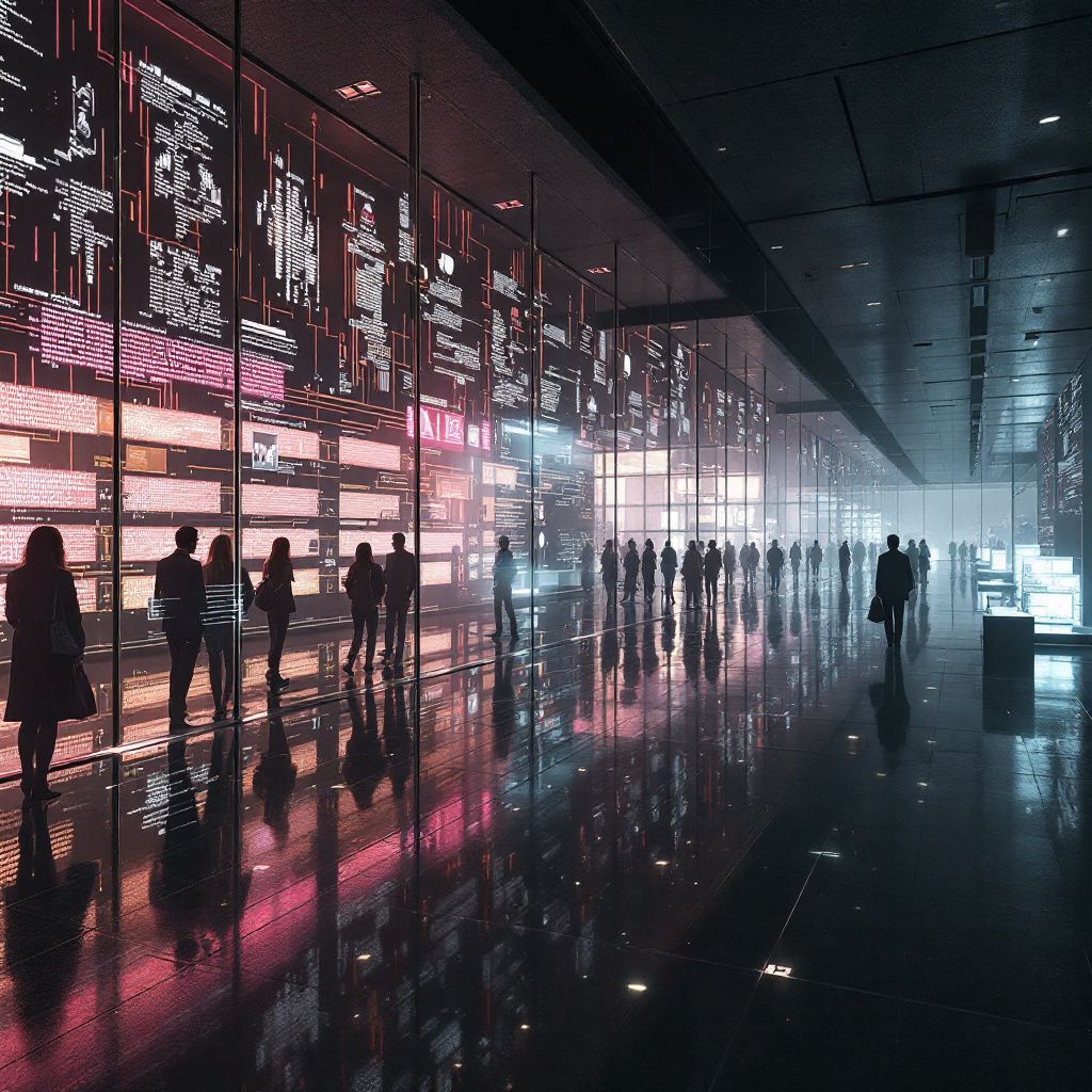 Det mest fængende og spændende billede, der kan understøtte denne artikel, er en dokumentaristisk og realistisk visualisering af den åbne, gennemsigtige AI-verden, hvor abstrakte dataflow og sprogstrømme flyder gennem en moderne bydel. Forestil dig en panoramisk scene i et aktivt, futuristisk kunstdistrikt, hvor arkitekturen kombinerer funktionalitet og æstetik, med store digitale skærme, der viser komplekse kode- og datamønstre, der subtilt illustrerer det åbne AI’s gennemsigtighed og tilgængelighed. Derved betoner billedet det breddede potentiale for åben adgang og lokal tilpasning, samtidig med at det bliver en visuel metafor for datasuverænitet og digitalt selvstyre i en kompleks nutidsverden, hvor teknologi integreres i det offentlige liv. Dette billede kan indeholde elementer som data, der flyder som lysende strømme gennem byens infrastruktur, og visualiseringer af sprog- og datamønstre, der krydser grænser mellem bygninger eller flyder ud i omgivelserne. Det skaber en realistisk, men stadig abstrakt r