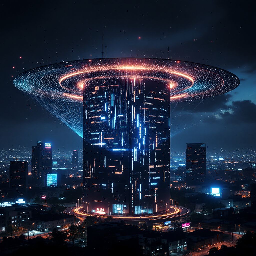Det mest fængende og spændende foto, der afspejler emnerne om LLM-sikkerhed, er en dokumentaristisk optagelse af en moderne, futuristisk data- eller kommunikationsmiljø, hvor usynlige trusler er visualiseret gennem abstrakte elementer. Forestil dig et dystert, dystopisk bymiljø i natten, hvor en stor, flad skærm på en bygning projicerer en kompleks matrix af datalinjer, der flyder uhindret gennem luften – symbol på den usynlige informationsstrøm, der både kan beskyttes og angribes. Rundt om skærmen er silhuetter af bygninger, med små, svagt blinkende lys, der antyder en konstant kamp mellem sikkerhed og trusler i det digitale landskab, og i fokus kan der være en abstrakt, digital sky, der repræsenterer cloud-data, med subtile, farverige pulserende effekter, der illustrerer både dataflow og sårbarheder. Denne scene formidler en virkelighed, hvor moderne teknologi er en integreret, men samtidig skjult kraft, og hvor beskyttelse er en konstant kamp i det urbane landskab― en realistisk, dokumentaristisk visuel me