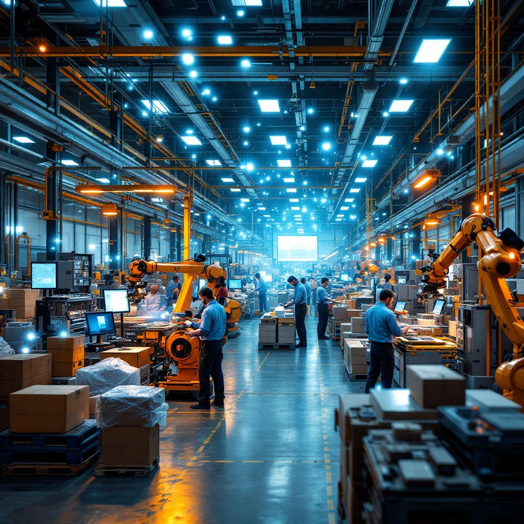 Det mest fængende og spændende foto, der kan visualisere den centrale del af artiklen om MITs banebrydende AI-forskning, er en dokumentaristisk scene af en moderne, aktiv produktions- eller logistikmiljø, hvor komplekst dataflow visualiseres gennem abstrakte, dynamiske elementer. Billedet viser en stor, industriel produktionslinje eller et logistikhjørne med lavpraktiske, robuste maskiner og robotarme, hvor holografiske eller digitale overlay-præsentationer svæver over systemet og visualiserer algoritmer, datanoter og planlægningsgrafer. Disse visuelle elementer bevæger sig organisk og uafbrudt, hvilket illustrerer AI’ens evne til at tænke trin for trin, analysere fejlinformationer, og rettelser i realtid. Scenen er optaget i et realistisk, nutidigt miljø, hvor naturligt lys falder gennem store vinduer, forbedret med subtile, blålig belysning, som fremhæver de digitale eller holografiske grafikker, der ser ud til at