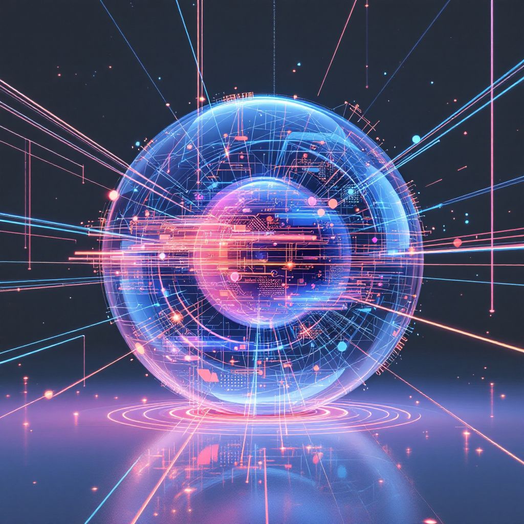 Mit konceptuelle billede indfanger den banebrydende AI-forskning fra MIT ved at visualisere en dramatisk sammensmeltning af teknologi og dagligdom i en livsform, der fremstår som en abstrakt, men realistisk konceptuel repræsentation. Forestil dig en stor, transparent plastikkube, der symboliserer et tænkt AI-planlægningssystem, fyldt med komplekse, filtrerede datalandskaber, som flyder og gnider mod hinanden i en harmonisk, men kaotisk bevægelse. Omkring kuben strejfer dynamiske og bløde lysstrømme, der repræsenterer dataflow og logisk ræsonnering, med subtile refleksioner af miljøet – industriel, teknisk eller laboratorieagtigt – i glas og metalelementer, der understreger realismen. Bagved er en minimalistisk, dagligdags produktions- eller logistikscene i en moderne fabrik eller lagerhal, hvor tydelige elementer som transportbånd, lagersystemer eller robotarme er anbragt i bløde, utilstrækkelige antydninger for at undgå cliché. Dette miljø reflekterer en konkret anvendelse af forskningen — en verden hvor AI