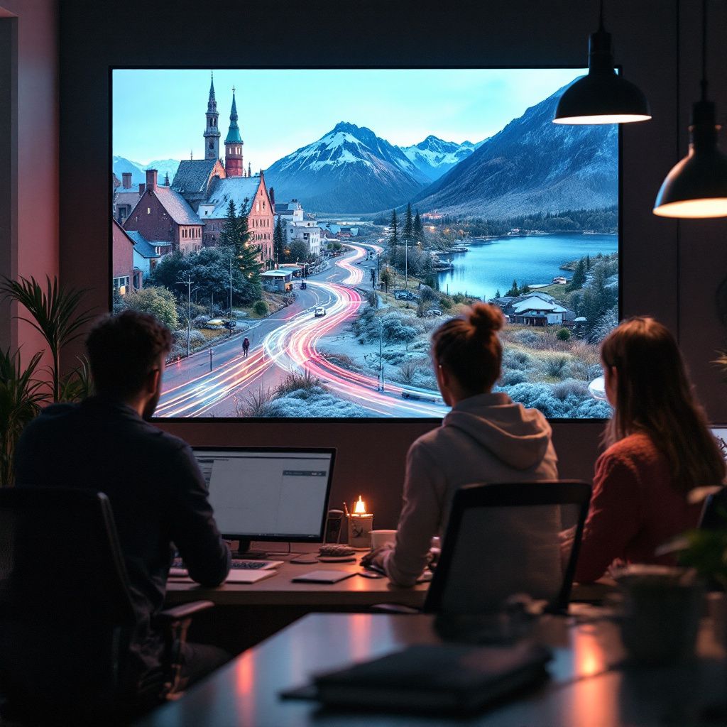 Det mest fængende og spændende foto, der kan visualisere artikelens kerne om AI-drevne foto-til-video værktøjer og deres potentiale i nutiden, er en dokumentaristisk, realistisk scene, der fanger en moderne, kreativ arbejdsplads. Forestil dig et område med åbne arbejdsstationer, hvor store skærme viser flydende animationer af billeder, der gradvist bliver levende gennem AI, og hvor en robotarm eller en enkelt avanceret digital enhed arbejder uden personers direkte synlige tilstedeværelse. Billedet kan indeholde dynamiske elementer som digitale linjer, der flyder fra billeder til animationer, symboliserende transformationen af statiske data til levende visuelle fortællinger – alt uden at vise mennesker direkte, men i stedet fokusere på processen og teknologien, der bemandes af lys, grafik og strukturelle elementer, der understreger automatiseringen og kreativiteten. Dette billede vil effektivt illustrere, hvordan AI-teknologi forvandler eksisterende data og billeder til kreative værktøjer, med en realistisk t