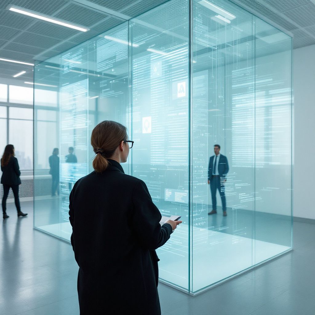 For det mest fængende og spændende foto, der konkret repræsenterer emnet i den centrale del af artiklen om Sora 2s ansvarsfulde AI-generering med fokus på datasikkerhed og samtykke, forestil dig et realistisk, dokumentarisk billede i en professionel, men alligevel hverdagstruende setting: En digital installation i et åbent, moderne udstillingsmiljø, hvor en stor, transparent skærmvæg viser en visuel metafor for dataflow og samtykkeprocesser. På skærmen kan man se abstrakte, farverige bevægelige figurer, der symboliserer personer, hvis data er under behandling, med subtile animationer, der illustrerer kontrol og godkendelse gennem digitale håndtryk. Rummet er lyst med naturligt dagslys fra store vinduer, hvor en del af sikkerhedsaspektet visualiseres med et vandmærke og metadata-ikoner, der symboliserer sporbarhed. Det skaber en original, metaforisk repræsentation af, hvordan AI, data, og samtykke arbejder sammen i et moderne, ansvarligt teknologimiljø uden overbrug af mennesker, hvilket afspejler den etiske