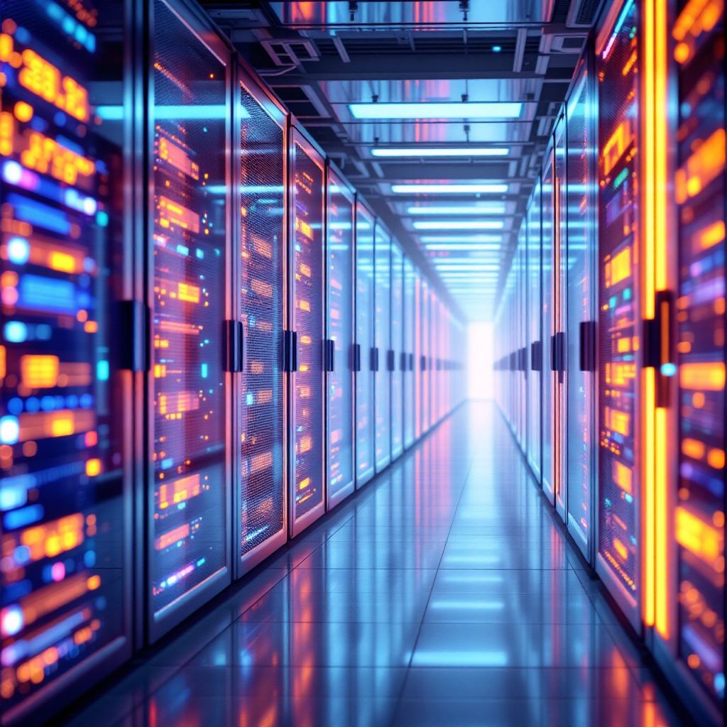 Det mest fængende og spændende billede, der kan illustrere emnet omkring AI-agenter og AWS’s AgentCore MCP server, er en dybdegående dokumentaristisk gengivelse af en moderne, intelligent infrastruktur i et aktivt datacentermiljø. Forestil dig et visuelt klar, roligt, men teknologisk præget miljø, hvor kraftfulde servere med subtile, blå og grønne LED-lys placeres i rækker, dækket af beskyttende kabler og avancerede kølesystemer, der reflekterer et fokus på høj sikkerhed og præcision. I midten, eller på en visuel skærm i proximitet, visualiseres abstrakte, flydende datastreams og netværksmønstre, der symboliserer den uhindrede flow af AI-agent-kontekster på tværs af systemer—et komplekst, men harmonisk samspil mellem teknologi og data. Dette billede søger at fange den essens, der understreger hvorledes avancerede infrastrukturer, designet til effektive AI-operationer, skaber grundlaget for innovation i kritiske sektorer. Det formidler uden menneskelige figurer, men gennem lyset, strukturen og de symboliske d