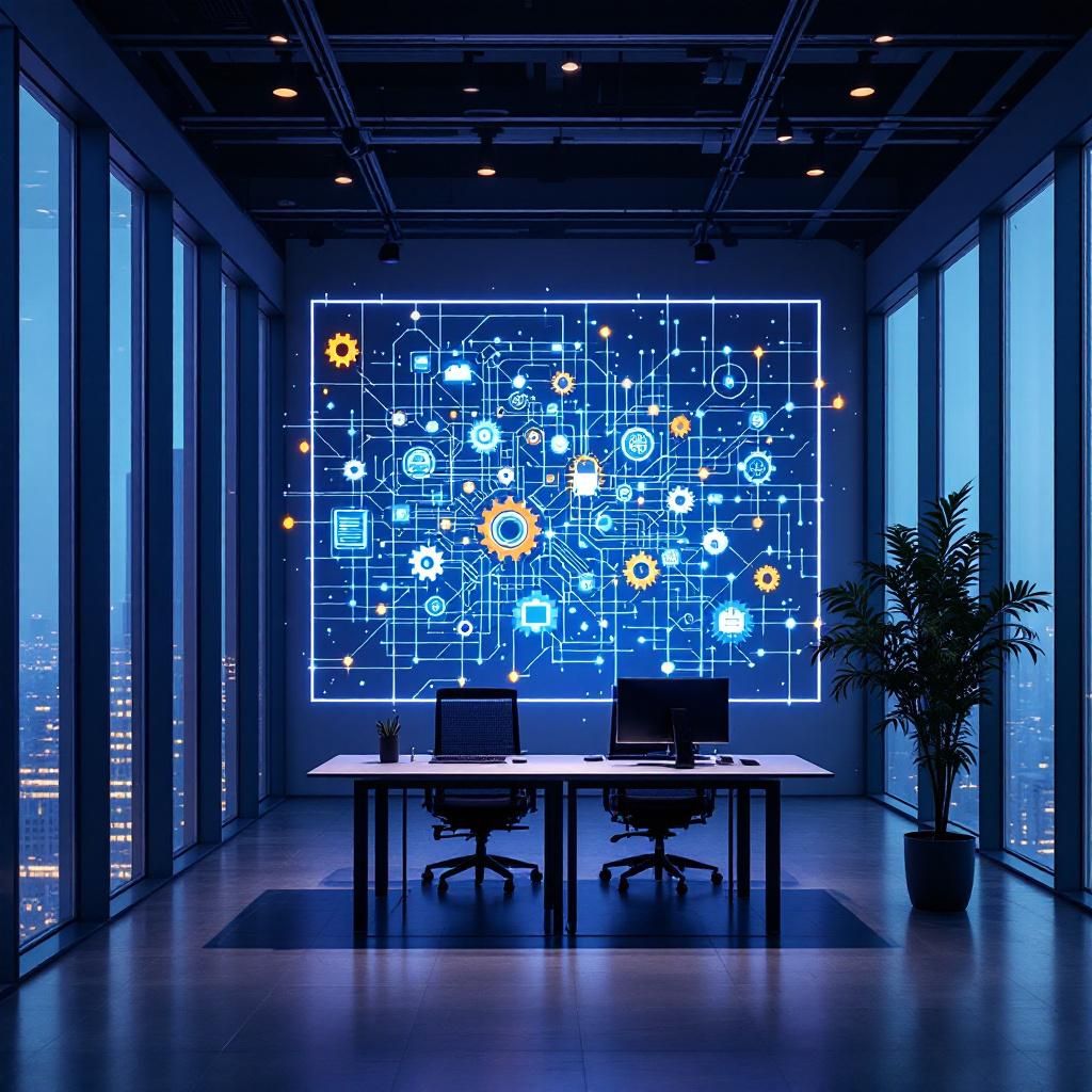 Det mest fængende og realistiske foto, der illustrerer emnet i første tredjedel af artiklen om ChatGPTs næste skridt, kunne være et dokumentaristisk billede af en moderne, aktiv workspace, hvor abstrakte digitale skyformationer svæver over et åbent kontormiljø, uden at inkludere mennesker. Forestil dig et elegant rum med store vinduer og et minimalistisk design, hvor store, flydende LED-skærme projicerer komplekse netværk af data og symboler for AI-integration, såsom fordelingsdiagrammer, gear og forbindelser, der symboliserer datastreams og systemintegration. Dette zoomer ind på digital transformation og mulighederne for AI i en hverdag, hvor teknologien er til stede men uden at fremhæve individuelle personer, hvilket styrker det dokumentaristiske og realistiske præg. Lys og skygge spiller i spil for at fremhæve de abstrakte data-bobler, der ligner svævende skyer, hvilket metaforisk illustrerer AI'ens uendelige potentiale og komplekse struktur. Et andet kraftfuldt billede kan være en detaljer