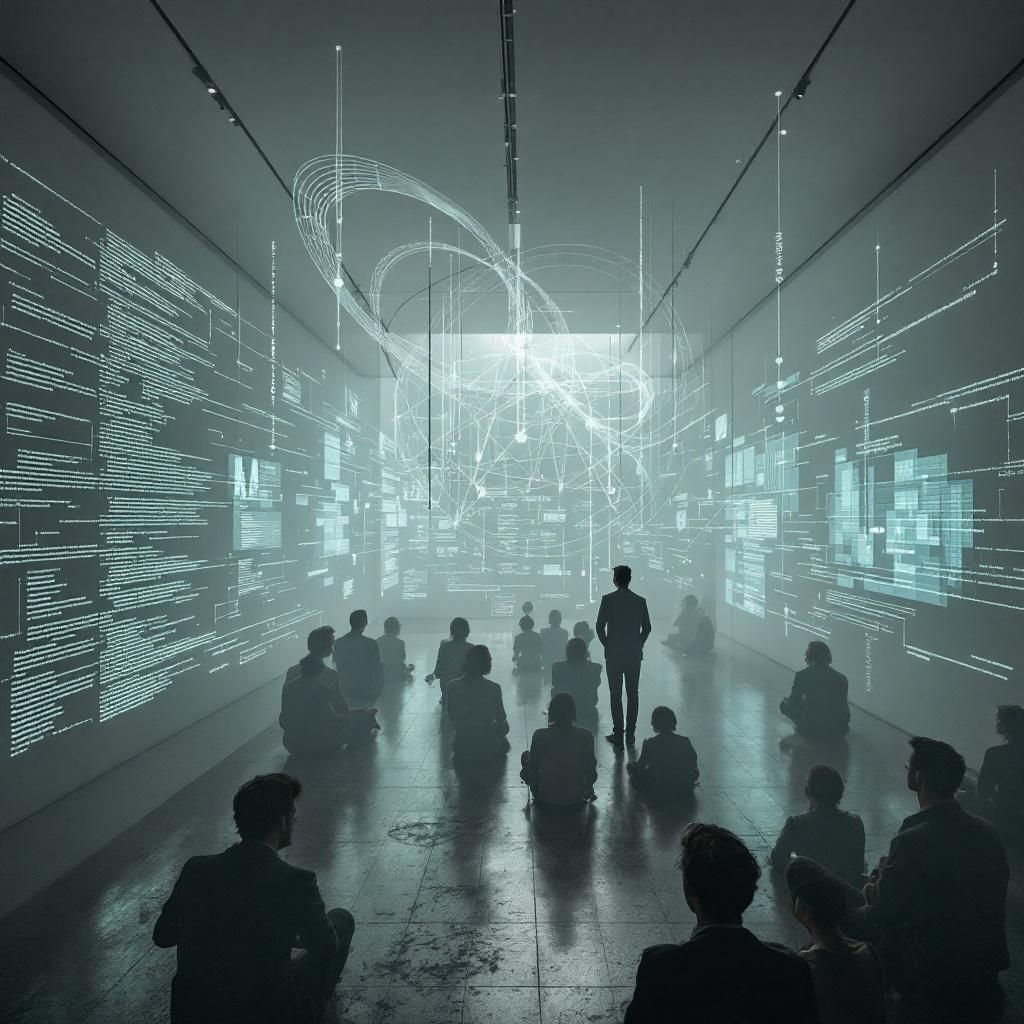 Fotoet viser en nærbilde af en abstrakt, men realistisk og dokumentaristisk installation i en moderne teknologisk miljö. Det er et billede af en stor, digital væg eller skærm, hvor visuelle repræsentationer af hukommelseselementer i AI bliver vist gennem komplekse netværk af tråde, dataloger og skiftende visuelle mønstre. Disse visuelle elementer ligner et organiseret, men næsten organic netværk, der symboliserer AI’s proces med at gemme og hente information over tid, uden at være personificeret eller sci-fi-inspireret. Der er subtile farveforskydninger for at fremhæve flowet af data, og lyset skaber en kold, high-tech stemning, der kontrasterer med de bløde linjer i de abstrakte grafikker. Dette billede kommunikerer kompleksiteten og immense potentiale i at løse hukommelsesudfordringen i AI, uden at menneskelige personer er synlige, hvilket understreger systemets funktionale og realistiske natur.