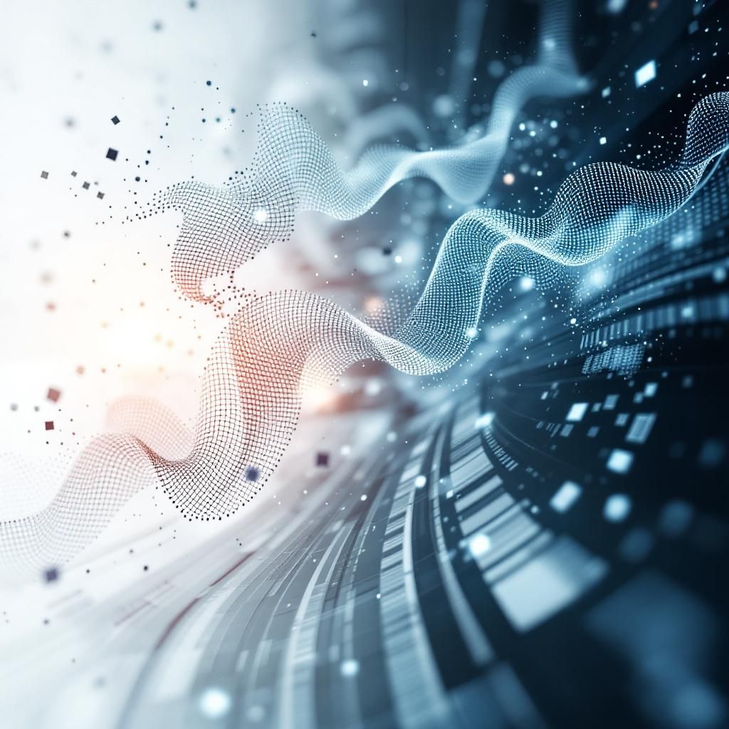 Det mest fængende og spændende billede, der illustrerer data normalisering i praksis, kan være en dokumentaristisk, realistisk gengivelse af en moderne data science- eller AI-operationscenter. Forestil dig et miljø med avancerede hybride arbejdsstationer og store displays, hvor data strømmer som visuelle, abstrakte bølger eller strømme gennem rør og kanaler, symboliserende dataflytning og transformation. Behandlingen fokuserer på et skifte i datastrømme, hvor ujævne, kaotiske mønstre bliver glattet ud til ensartede, harmoniske grafer. Det giver en følelse af kontrol og præcision, uden at være overdrevent futuristisk, men i stedet understreger styrken og nødvendigheden af datanormalisering i virkelighedens komplekse systemer. Billedet kan også indeholde en minimalistisk, kunstnerisk repræsentation af data- og informationsstrømme som abstrakte lernetøg, der skærer gennem en bydel, hvilket hentyder til hvordan normalisering hjælper med at skabe ensartede, pålidelige data, der kan understøtte kritiske beslutni