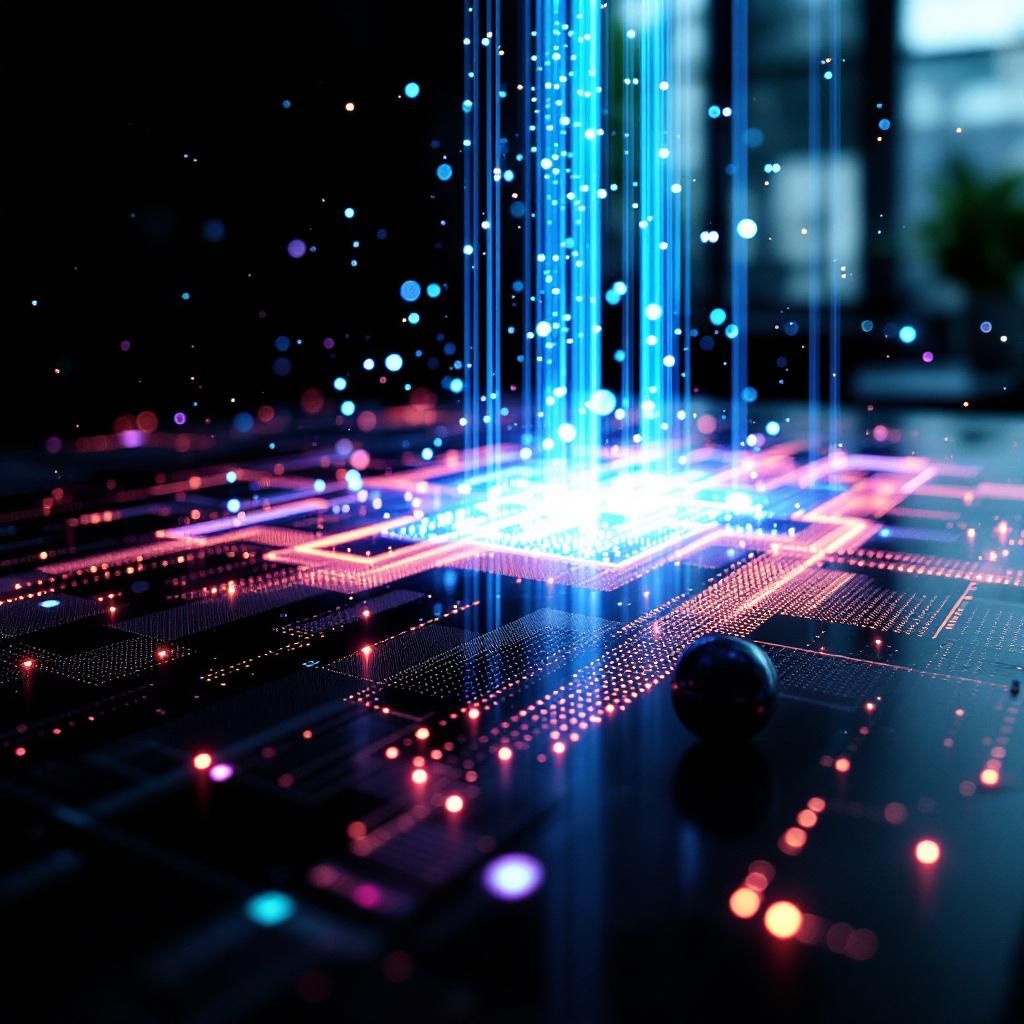 Det mest fængende og spændende foto, der bygger på en abstrakt og dokumentaristisk repræsentation af emnet, kan være en nærbilledlig optagelse af et metainspirerende øjeblik i en moderne undervisnings- eller innovationsmiljø. Forestil dig en stor, glansfuld table, der viser en visualisering af data, der gradvist transformerer sig til geometriske former og symboler for maskinlæringens nøglebegreber som PCA, feature scaling og confusion matrix. Over denne table kan der svæve subtile, bløde lysstråler, der symboliserer de abstrakte tankemønstre og datamønstre, der rammer i realtid, imens en gruppe studerende og undervisere uden direkte at være synlige, reflekterer i deres kropssprog en dyber concentreret forståelse af komplekse koncepter. Billedet understreger den omvendte proces: fra kompleks data til intuitiv forståelse – en visuel metafor for den kultur, hvor maskinlæring bliver et tilgængeligt værktøj i hverdagen. Det er et realistisk, men kraftfuldt øjeblik, der illustrerer, hvordan abstrakte koncepter so