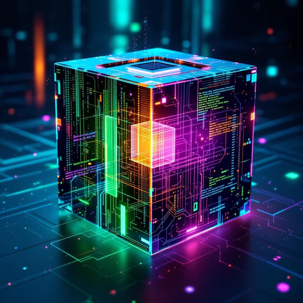 Forestil dig et nærbillede uden mennesker, hvor fokus er på et futuristisk, teknologisk miljø, der symboliserer den komplekse og kraftfulde verden af moderne testautomatisering som PyTest. Midt i billedet er en stor, transparent cube, der repræsenterer en digital testplatform, med indvendige lag af dynamiske lysstrømme, der bevæger sig som dataflow gennem en matrix af mikroskopiske chips og lagdelte netværk. Akkurat som en avanceret nervesystem, pulserer lysstrømmene med blå, grønne og violette nuancer, hvilket visualiserer den realtid, automatiserede proces, hvor kode og testdata flyder gennem systemet. Rundt om cube'en symboliseres uendelige forbindelser, der viser integrationen af forskellige værktøjer, som CI/CD-pipelines og rapporteringssystemer, uden at det bliver overvældende. Dette billede portrætterer den usynlige kraft bag robust testning, på en måde, der er både dramatisk og dokumentarisk realistisk.