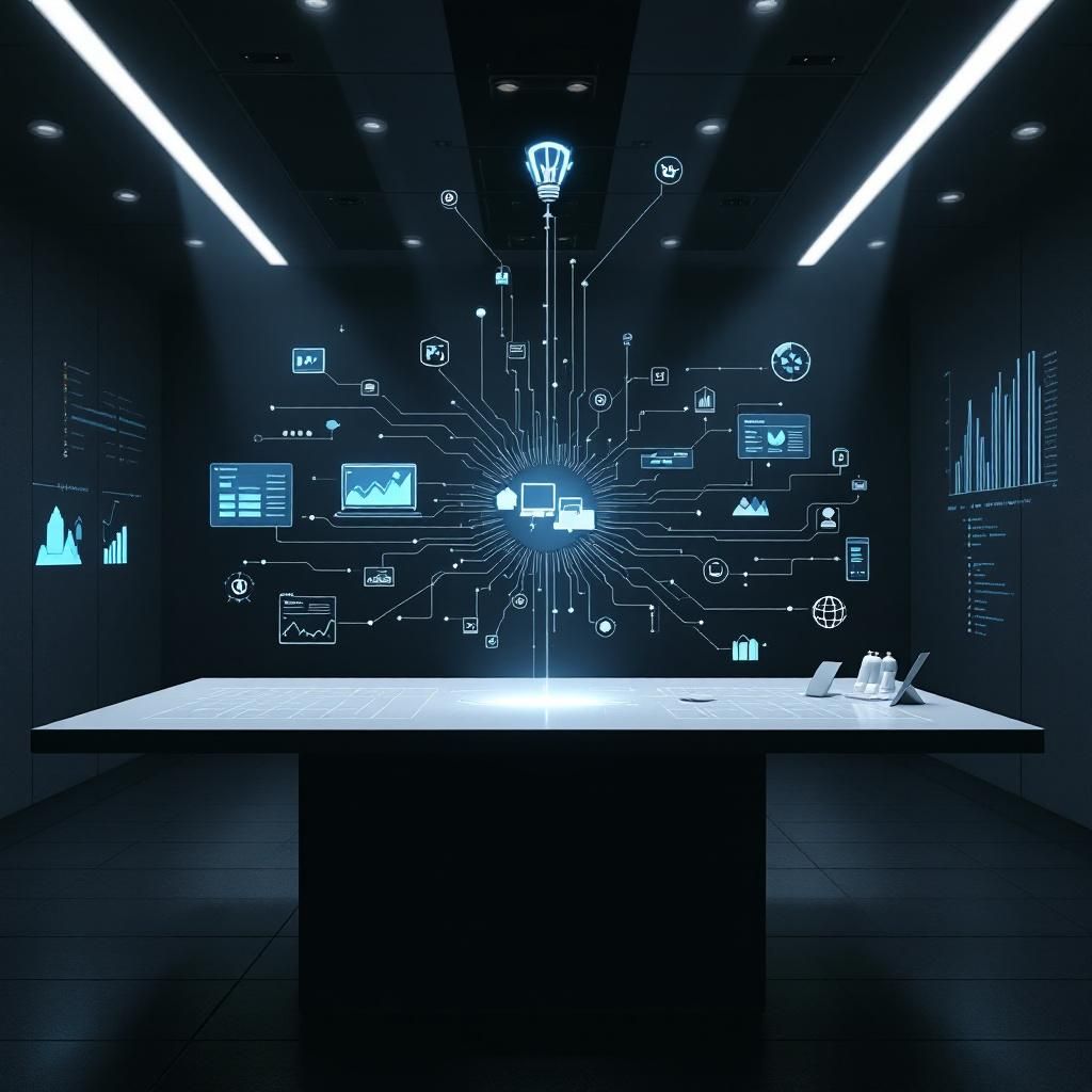 Forestil dig et dokumentaristisk, realistisk billede, der abstrakt repræsenterer den komplekse verden af moderne softwaretest og CI/CD-processer. Billedet viser et stort, dystert kontrolrum med rækker af overvågningsskærme, der viser grafer, kodeanalyser og realtidsrapporter, som symboliserer testresultater og automatiserings workflows. I midten er en bred, minimalistisk tabel fyldt med ikonografier af skalerbare moduler, fixtures og plugins, med flydende linjer, der forbinder disse elementer og illustrerer det netværksagtige samspil mellem tests, kode og infrastruktur. Rummet er omgivet af skiftevis bløde, kolde farvenuancer med subtilt lys, der fremhæver dataflow og de tegninger, der illustrerer testmetodernes lagdelte struktur. Baggrunden viser en stiliseret scene af en moderne data- og serverpark med tydelige infrastrukturelementer, der indikerer cloud- og microservice-arkitektur, uden direkte at vise mennesker. Her reflekterer mørke glasvægge og skinnende metal siden af abstrakte, skalerbare systemer, d