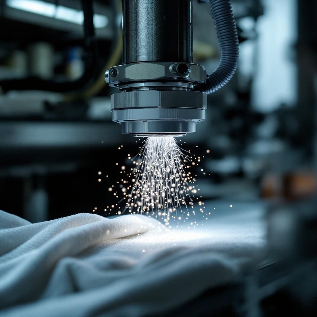 Mit mest fængende og relevante billede for denne artikel om modulært tøjdesign og bæredygtighed er et dokumentaristisk nærbillede af en tekstilfremstillingsproces, hvor avanceret tekstilmateriale bliver skabt i et nyt laboratoriemiljø. Billedet viser en håndholdt maskine, der præcist sprøjter innovative, genanvendelige fibre på en silkeagtig væg af stof, hvilket symboliserer den teknologiske overgang fra traditionel produktion til bæredygtig, modulær tøjfremstilling. Det skal fremhæve det nære samarbejde mellem teknologi og materialer uden at inkludere personer direkte i fokus, hvilket understreger, at det er selve innovationen, der er i centrum – et vigtigt element i forståelsen af fremtidens mode. Farvetemperaturerne spiller med de varme jordfarver og bløde, naturlige nuancer, hvilket symboliserer både naturen og den bæredygtige dimension, samtidig med at de skarpe linjer og automatisk udstyrede maskiner understreger det moderne, teknologiske præg. Dette billede illustrerer en aktuel, reel situation i en i