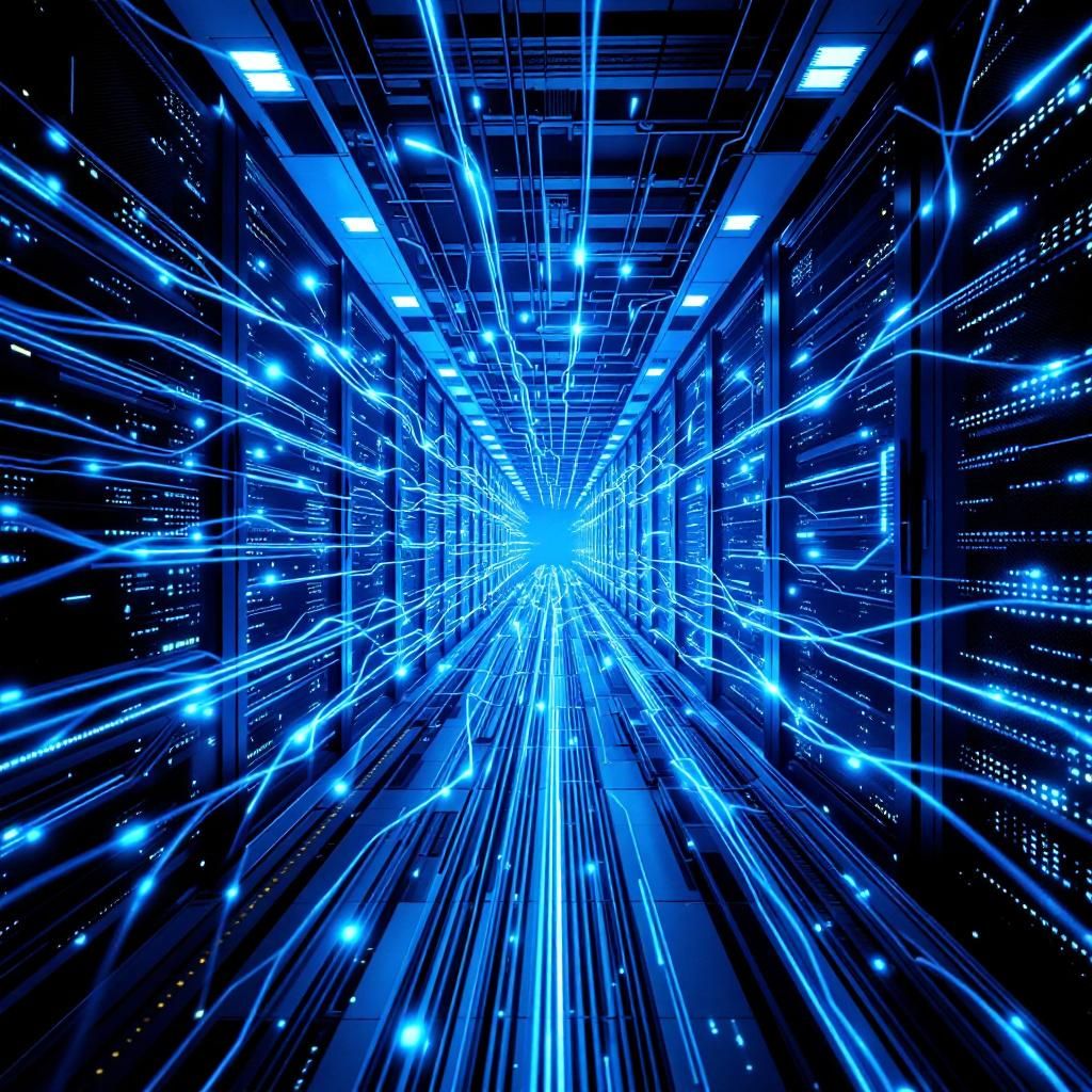 Forestil dig et nærbillede af en travl informationsstrøm i et moderne, nybygget datacenter, hvor kilometer af kabler, lysende serverrækker og digitale datastrømme skaber en kompleks, men harmonisk mosaik af viden. I centrum er en række indikatorlamper, der blinker i et synkroniseret mønster, symboliserende den intelligente, selvforbedrende struktur i agentiske RAG-systemer—en visuel metafor for automatisering, præcision og compliance. Denne scene, taget med et makroobjektiv, fremhæver det organiske samspil mellem hardware og data, hvor uendelige informationsstrømme bliver til målrettede, intelligente svar, uden menneskelig direkte indblanding, men med det fulde overblik over systemets dynamik og sikkerhed.