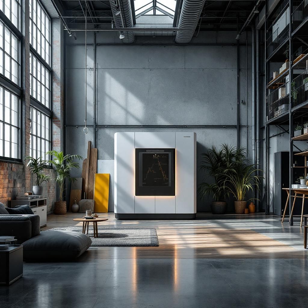 Forestil dig et realistisk, dokumentaristisk billede, hvor en moderne, industrivæg afrundes af et bredt, åbent miljø, der symboliserer den nye æra for stemmekloning. Midt i rummet står en stor, slank og minimalistisk maskine med bløde kurver, der er diskret oplyst med subtile, skiftende LED-linjer, som antyder dens avancerede kapacitet. Rummet er præget af en høj, industriel loftshøjde, og de omkringliggende vægge er dækket af store, gennemsigtige skærme, der viser lyd– og datagrafer uden menneskelige figurer – kun abstracte former, der visualiserer lydstrømme og digitale kloner. I en nærhed af maskinen er der en gruppe teknikere og forskere i casual, funktionelt tøj, der diskret observerer, analyserer og tager billeder af den avancerede teknologi. Atmosfæren er præget af en ro og koncentration, hvor lyseffekt af LED-linjer og dynamiske grafer reflekterer en Alice-in-Wonderland-agtig symfoni af data– og signalstrømme, hvilket understreger både mulighederne og risikoen for manipulation. Dette miljø illustrer