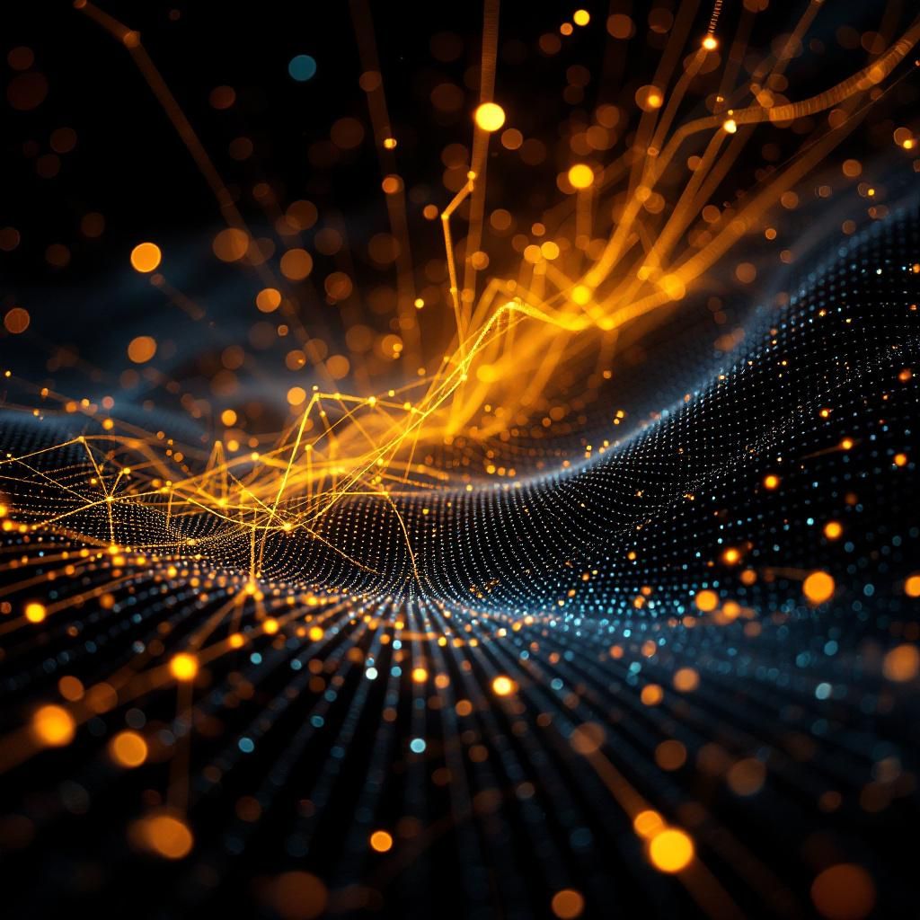 Fængende og dokumentaristisk foto, der illustrerer den abstrakte effekt af den nye træningsmetode, Supervised Reinforcement Learning (SRL), kunne være en nærbillede af et komplekst, fluorescerende netværk af datalinjer, der svæver i et mørkt, men oplyst rum, symboliserende den trinvise feedback-proces. Disse linjer, der ser ud som en cyklisk strøm, interagerer med holografiske matematiske modeller, visualiserende den præcise og iterative læring, som SRL muliggør. I midten en skitse af en lille, men kraftfuld AI-model, som om den er i færd med at 