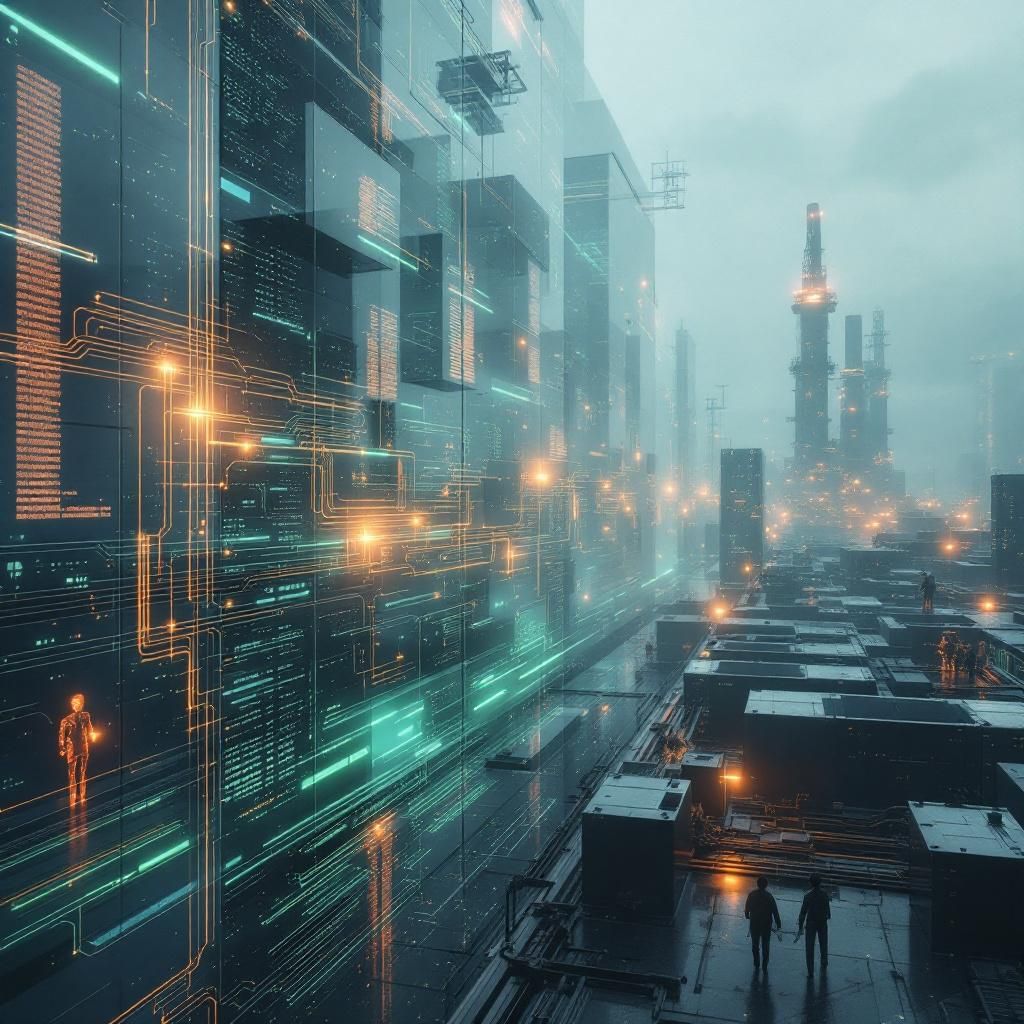 Det mest fængende og spændende billede, der kan visualisere emnet i første tredjedel af artiklen om AI’s pres på elnettet, er en dokumentaristisk scene, der illustrerer den kritiske energisituation i realtid. Forestil dig en moderne, industriel datafabrik eller et avanceret kraftværk, hvor en enorm, centraliseret AI-server, der illustreres gennem abstrakte, geometriske former og screens, vokser som en pulserende energivirkelighed. Denne kunstneriske, men realistiske fortolkning viser supercomputere eller datacenter, der via sjældne, grønne energilamper reflekterer over den stigende energiefterspørgsel, mens kraftværkets kabler subtilt strækker sig ud i billedets baggrund, symboliserende elnettets sårbarhed og storhed. Atmosfæren er præget af en intens, men kontrolleret spænding – en visuel metafor for den strømkrise, som AI-væksten medfører, og den enorme mængde energi, der er på spil i nutidens tech-økosystem. Dette billede accepterer, at vægtningen ligger på den reelle energiafgift ved AI, uden overdrivelse