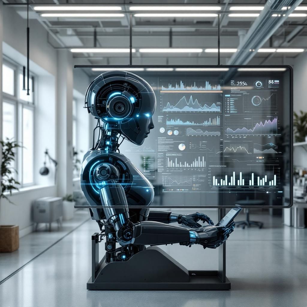 Billedet er en dokumentaristisk, realistisk gengivelse af en moderne, videnskabelig forsknings- eller testfacilitet, hvor abstrakte data visualiseres gennem fysiske, sanselige elementer. Forestil dig et rent, stilrent laboratorium med snoede kabler, ultrastort, transparent data- og signalpaneler, der er monteret på vægge og borde, og som viser levende grafer, skiftende farver og indflydelsesrige datamønstre. I stedet for mennesker er der en række sikre, robuste enheder, der repræsenterer AI-modeller—disse kan være konstuktive objecter med minimalistisk, industriel æstetik, eksempelvis enheder med tydelige LED-linjer, der skifter farve i takt med processernes kompleksitet, og med tilhørende arrays af sensorer og indikatorlamper, der visualiserer testresultater i realtid. Miljøet er præget af en industrielt præcis intensitet, hvor lys anvendes strategisk til at fremhæve de visuelle datamålinger; blåt lys fra LED’er mod mørke, matte overflader skaber en følelses af nådesløs, objektiv overvågning, som understreg