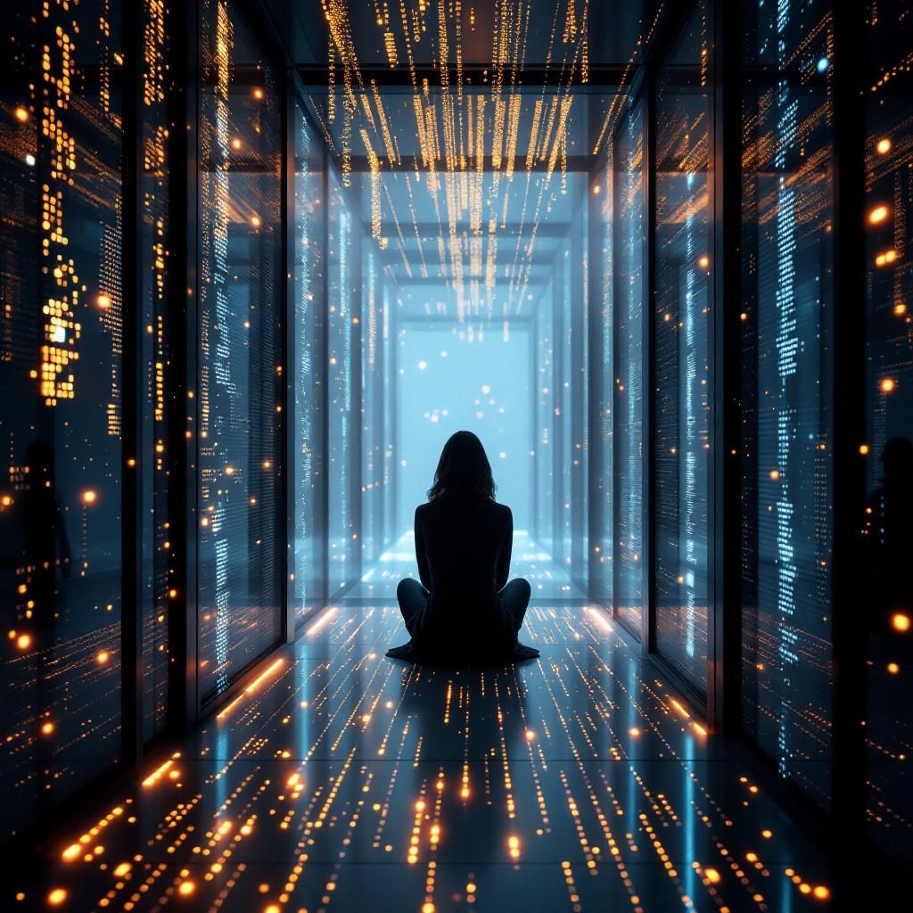 Forestil dig et realistisk og dokumentarisk billede, der visualiserer de skjulte risici ved AI-assistenter uden at fokusere på personer eller cliché-scener. Billedet fremstiller en tæt, karikeret visuel repræsentation af en digital