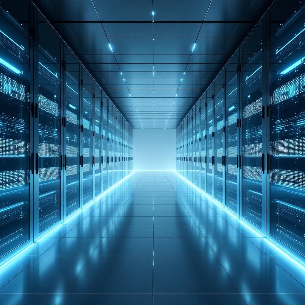 Jeg vil skabe et dokumentaristisk, realistisk billede, der visualiserer den komplekse og abstrakte essens af skalering og databehandling i AI-systemer. Billedet viser en stor, moderne datacenter-hall med blokke af transparente, minimalistiske servere, der er arrangeret i et symmetrisk mønster. Disse servere er udstyret med bløde, LED-lyssignaler, der skifter farve og skaber et pulserende mønster, symboliserende den konstante dataflow og processorkraft. Over halvdelen af billedet er fyldt med subtile grafik-linjer, der flyder som abstraherede data-strømme mellem serverne, hvilket illustrerer den uundværlige replikering, caching og load balancing, der kræves for robust skalerbarhed. Den samlede scene fremstår nøgtern og præcis, hvilket afspejler teknologiens dagligdag i nutidens avancerede IT-miljøer, uden at overdrive eller skabe sci-fi-effekter. I baggrunden skimtes en stor skærm, der viser levende diagrammer og grafer, der visualiserer data-brugets vækst og de tekniske løsninger, hvilket tilføjer en infor