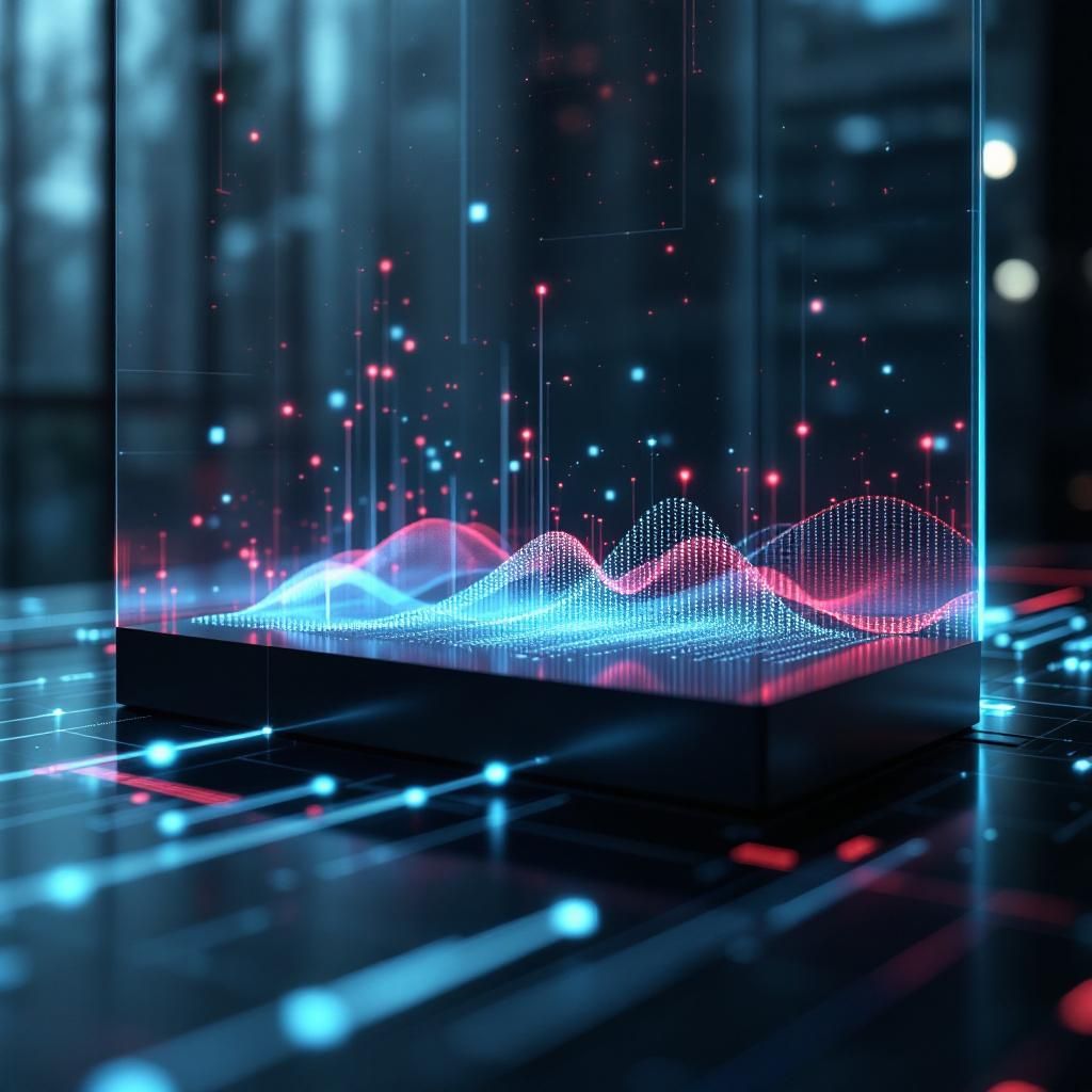 Forestil dig et realistisk, dokumentarisk billede, hvor abstrakte, teknologiske elementer fylder scenen i en moderne, nyuddannet laboratoriemiljø. Billedet viser en stor, transparent, tre-dimensionel datavisualisering, der svæver over et fladt, minimalistisk overflade — repræsenterende den komplekse proces med skalering af AI-systemer. Røde, blå og grønne lyspunkter pulsere langs de tråde, der symboliserer datastreams, der krydser hinanden i et komplekst netværk, hvilket illustrerer de udfordringer, som databehandling, latency og compliance indebærer i realtid. Hele scenen er oplyst med blødt, diffust lys, der fremhæver den teknologiske finesse uden at fjerne det dokumentariske præg, mens ingen personer direkte er i fokus, kun symboler på den digitale proces. Baggrunden viser en stor, velargumenteret visning af en arkitekturdiagrammer, der skildrer lagene på en skalerbar, microservice-baseret infrastruktur, hvor lagrenes enkelte elementer er tydeligt tydelige og illustrerer en altid aktiv, dynamisk balance