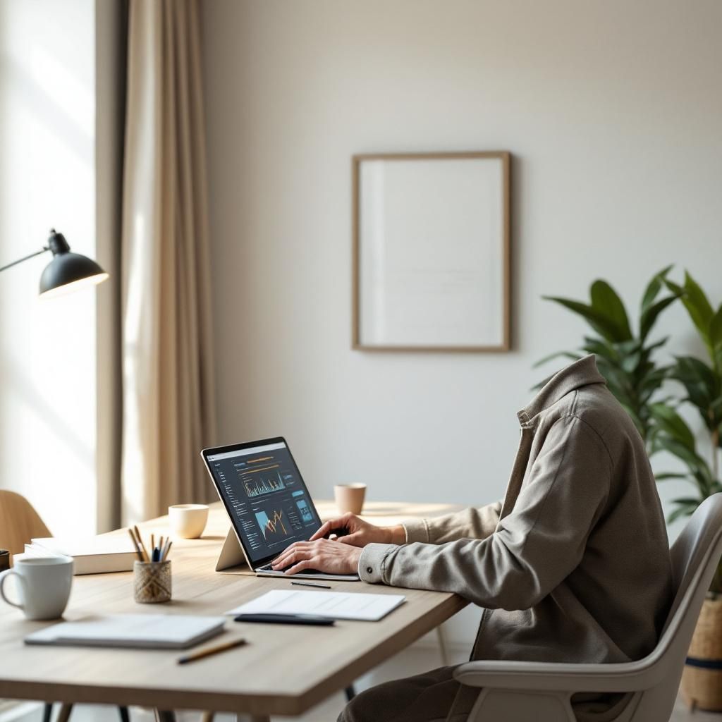 Forestil dig et æstetisk, realistisk foto taget i et moderne, hverdagsmiljø fyldt med subtile indikationer af avanceret teknologi. I billedets fokus er et åbent, minimalistisk arbejdsbord med en stor, slank tablet eller skærm, der viser komplekse data, diagrammer og kurver, der symboliserer AIs evne til at håndtere lange kontekster og komplekse opgaver. Rummet er lyst med blødt, naturligt lys, der trænger ind gennem store vinduer, og rundt om bordet er der små elementer af modulkoncepter, som tråde og skinner, der markerer konceptet om pruning og optimering, uden at det er direkte synligt. Her er der ingen personer, kun de abstrakte organiske former, der repræsenterer de teknologiske processer i kraft af deres strukturer og teksturer. I baggrunden ses en væg dækket af store LCD-displays, der visualiserer dataflow, grafiske modeller og AI-arkitektur, som skifter gradvist og skaber en følelse af konstant bevægelse og relevans. Billedets stemning udstråler fokus på teknologiens praktiske anvendelse på en konkr