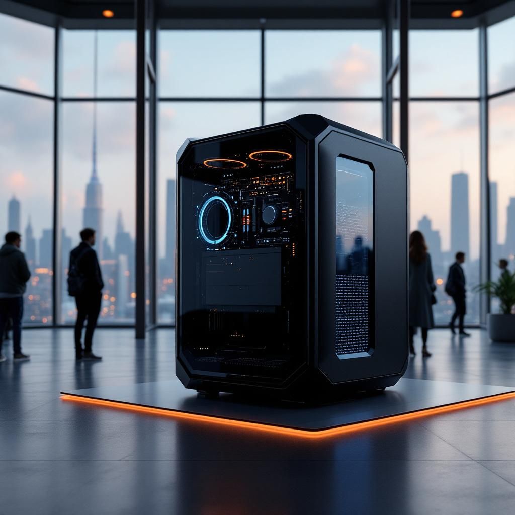 Fremstillingen viser en dokumentaristisk, realistisk scene fra en moderne, teknologisk avanceret indendørs markedsplads eller teknologimesse, hvor fokus er på den nyeste AI-innovation, Cerebras MiniMax-M2-REAP-162B-A10B. Billedet er taget i et tydeligt, kraftfuldt lysmiljø med naturligt dagslys indtrængende gennem store vinduer, der tydeligt afbilder de høje, moderne tagkonstruktioner og byens skyline udenfor. Kreativt fokuseres der på en stor, stilfuld udstillingstavle, der viser den kompakte, sorte supercomputer med subtilt oplyste LED-effekter, der skifter farve og fremhæver dens avancerede teknologi. Omgivelserne er fyldt med en mangfoldighed af interesserede, utvetydigt nuværende personer – forskere, ingeniører, studerende og tech-nybegyndere – der står omkring og studerer maskinen med intense blikke og optagede smartphones, hvilket forstærker scenens stemning af nysgerrighed og innovation. Bagved er der en stor LED-skærm, der dynamisk viser tekniske diagrammer, datavisualiseringer og grafer, der unders