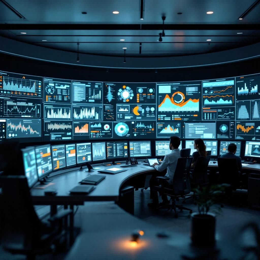 Et realistisk og dokumentaristisk billede, der symboliserer agentic AI’s betydning i nutiden, kan skildre en moderne, avanceret kontrolrumsscene i en offentlig organisation eller et stort teknologisk kontor. Forestil dig et stillbillede af en stor, mørklagt væg fyldt med velplacerede, integrerede digitale skærme, der viser komplekse flows og realtidsdata – uden direkte menneskepåvirkning, kun med en central signallogik visualiseret gennem en netværksbaseret, abstrakt grafstruktur. På en side af rummet, et diskret, futuristisk, men helt almindeligt designet control panel, hvor data hurtigt flyder gennem systemer, og lyskilder blinker blidt. Atmosfæren er præget af en rolig intensitet, der udstråler teknologisk kraft og organisatorisk kontrol. Det realistiske image skal fremhæve, hvordan AI-systemer nu integreres i infrastrukturer og styres bag kulisserne med fokus på sikkerhed, skalerbarhed og pålidelighed, hvilket afspejler artikelens kerne: AIs autonome styring i det virkelige samfunds forvaltning.