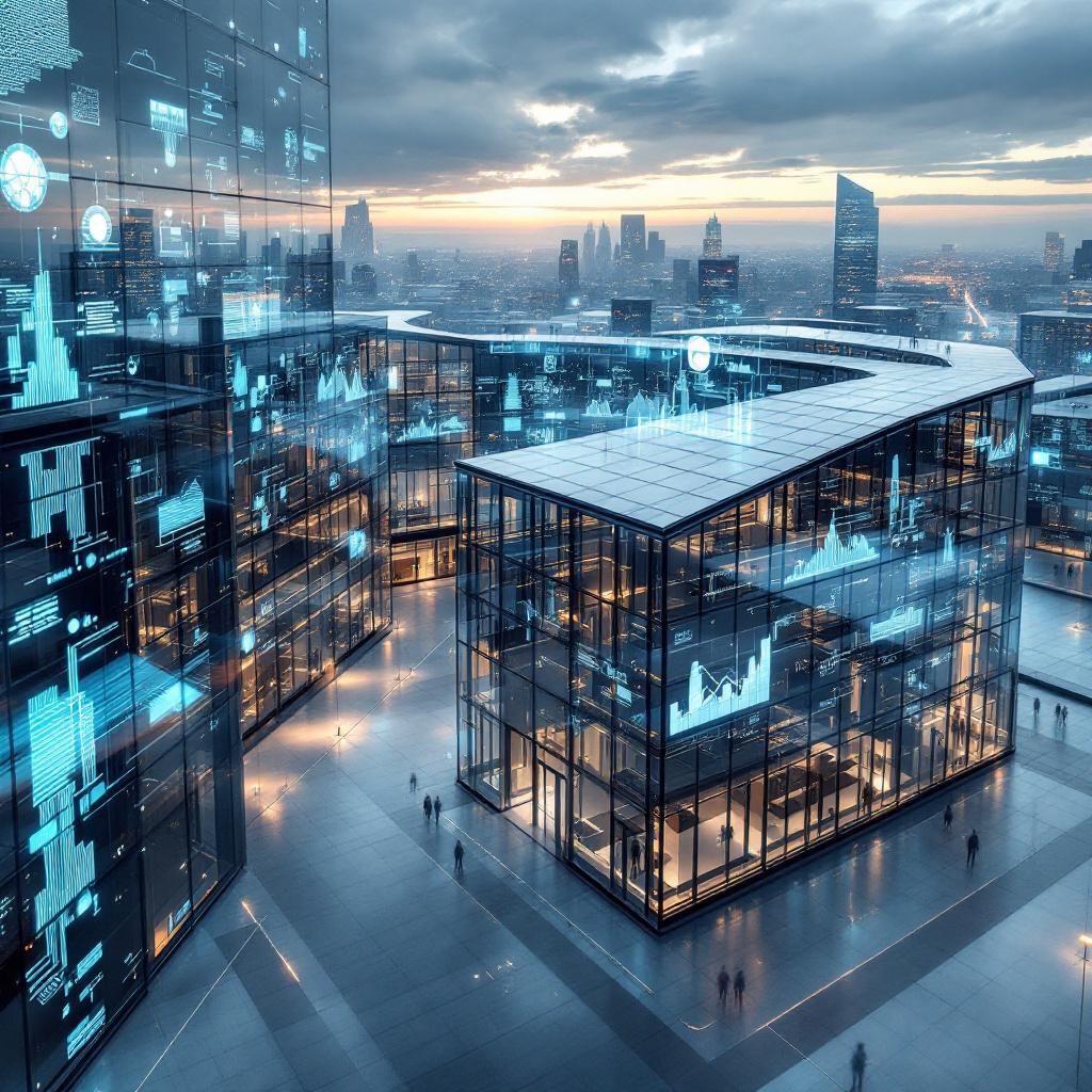 Forestil dig et kraftigt, dokumentaristisk foto, hvor fokus er på en moderne, åben kontorbygning, der symboliserer en højteknologisk infrastruktur i en for nylig digitaliseret offentlig organisation eller virksomhed. Perspektivet er taget fra et højere niveau, hvor man ser en skinnende, minimalistisk datacentral eller en avanceret serverrække begravet i et let oplyst, rent miljø, uden menneskefigurer i fokus. Overfladen er præget af glatte metal- og glasmaterialer, og på en af de baggrundsvægge vises subtile, dynamiske grafer og flowdiagrammer gennem store digitale skærme, der visualiserer automatisere processer og datastrømme. Lyset er blødt, men fokuseret, hvilket fremhæver teksturer og de tekniske elementer, og skaber en følelse af præcision og effektivitet. Billedet formidler den komplekse virkelighed af agentic AI’s impact på organisationers arbejdsgange – en virkelighed præget af hastighed, datasikkerhed og automatisering, uden at menneskelige kontekster er påtrængende. Det symboliserer den subtilitet 