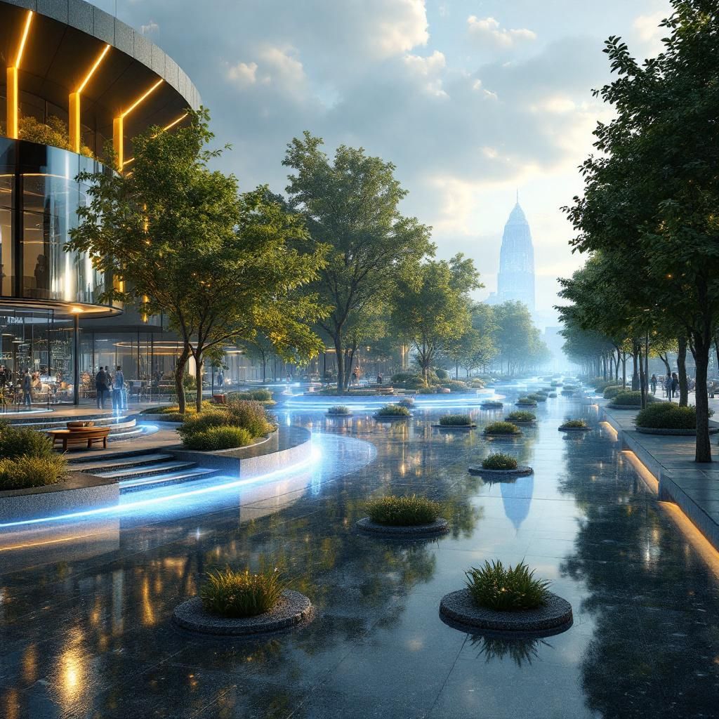 Det mest fængende og dokumentaristiske billede, der kan visualisere emnet i første tredjedel af artiklen om Metas WorldGen, er et realistisk, dagligdags miljø, hvor avanceret AI-teknologi er integreret i samfundets helt almindelige funktioner. Forestil dig en urban park eller en byplads, hvor digitale skærme og interaktive installationer er delvist integreret i det naturlige miljø. En moderne informationsskærm viser dynamisk ændrende 3D-landskaber, som er genereret af AI, baseret på brugerinput fra mobile enheder, uden at teknologien nødvendigvis er synlig for øjet – det hele foregår som en naturlig del af det sociale rum. Kameraet fokuserer på den realistiske samspil mellem mennesker, natur og teknologi, hvor børn leger i nærheden, mens voksne interagerer med invisible VR-oplevelser eller AR-projektioner, der tilpasser sig deres adfærd og omgivelser. Det giver en lokal, hverdagsagtig stemning, som illustrerer, hvordan generativ AI bliver en integreret, men næsten usynlig del af det almindelige miljø – en do
