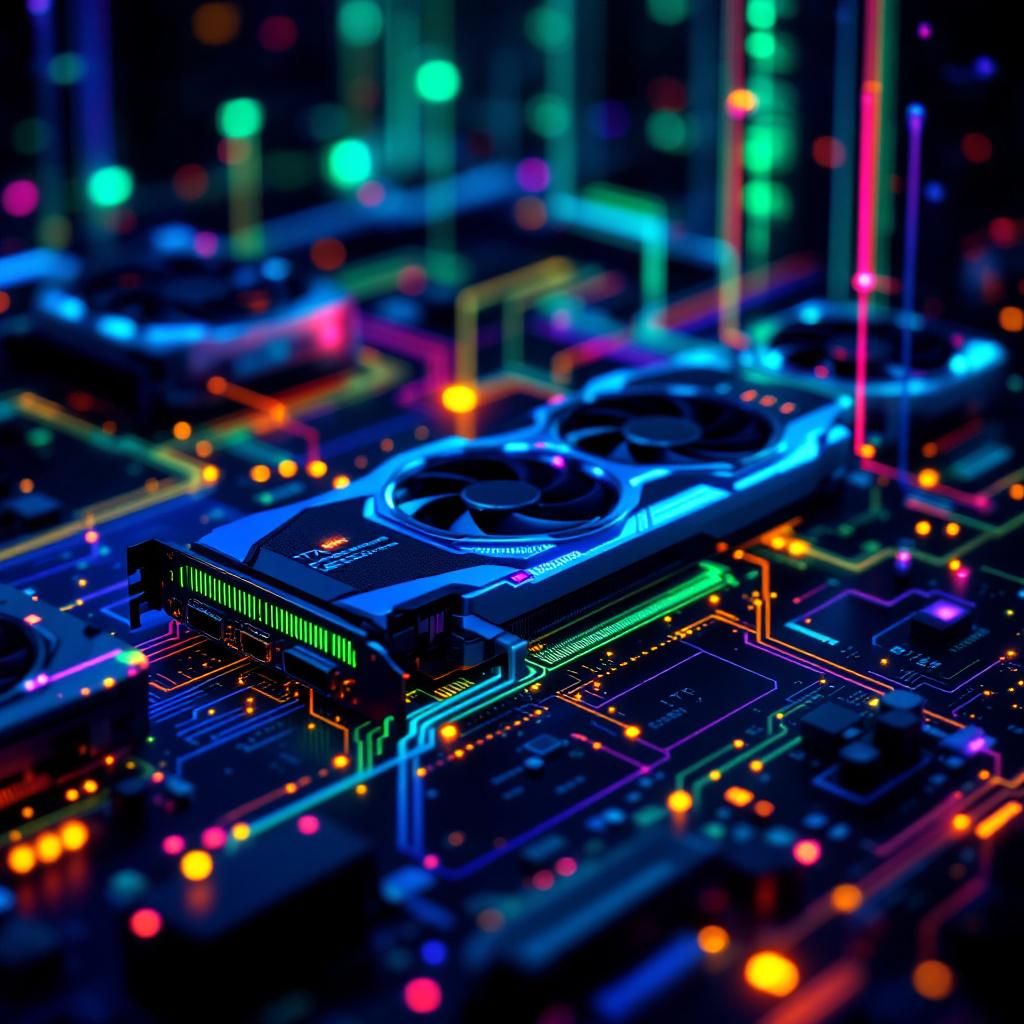Jeg vil skabe et dokumentaristisk, realistisk billede, der poetisk visualiserer den komplekse netværksinfrastruktur og dataflow, som TransferEngine muliggør, uden at afbryde med mennesker. Forestil dig et internt miljø—et stort, moderne datacenter eller et forskningslaboratorium—hvor flere GPU-nav er vist som abstrakte, men symbolsk tydelige komponenter, forbundet via flydende, LED-oplyste netværkslinjer, der viser data, der glider hurtigt og præcist mellem dem. Farvekombinationer af blå, grøn og violet signalerer både innovation og stabilitet, mens de enkle, dynamiske grafiske linjer illustrerer dataflow og lav latency. Denne form for visualisering fremhæver, hvordan teknologi trækker tråde gennem infrastrukturen, uden at fokusere på menneskelige aktører, men på den usynlige kraft, der driver AI fremad. Baggrunden viser et mørkere, næsten abstraheret landskab af netværks- og hardware-elementer, som symboliserer de underliggende lag i moderne AI-infrastruktur. Det er et miljø, der afspejler kraften i data, u