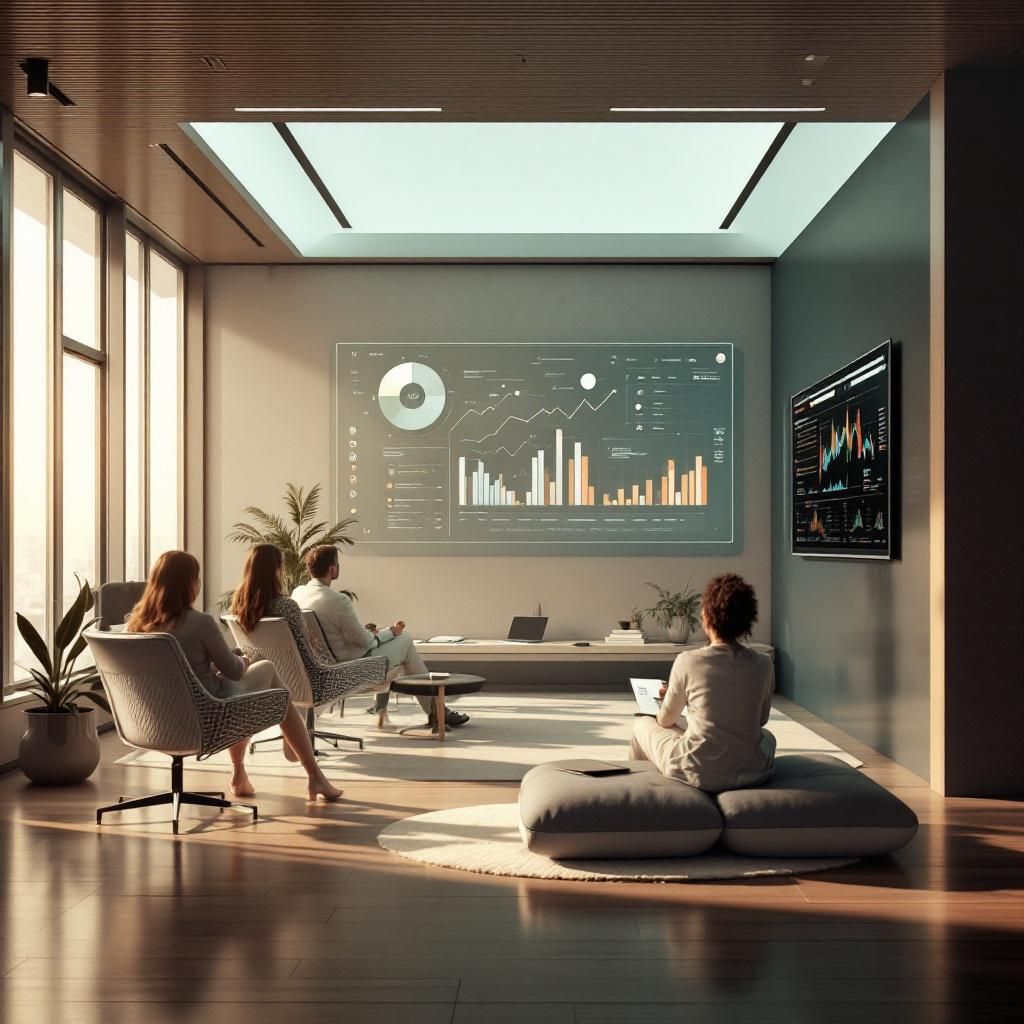 For at visualisere det mest fængende og spændende billede, der repræsenterer teknologiens direkte indflydelse i det offentlige, kan jeg skabe en dokumentaristisk, realistisk scenarie af en moderne offentlig administration i aktion. Forestil dig en detaljerrig scene set i et moderne kontorlokale, hvor en stor skærm, der viser en dynamisk visualisering af data, AI-arkitektur og automatiseringsprocesser, er centrum for opmærksomheden. Rummet er præget af et raffineret, funktionelt design med store vinduer, der giver naturrig dagslys, hvilket fremhæver den højfunktionelle, sikre infrastruktur og erfarne medarbejdere, der arbejder uden direkte at blive synlige – fokus er på teknologiens funktion snarere end personer. Dette spejler, hvordan lokalt styrkede AI-modeller og databeskyttelse fungerer i praksis i det offentlige, med en tydelig visuel metafor for datastyring og sikkerhed, uden at optræde med menneskefokus, hvilket gør billedet både realistisk og abstrakt, men stadig let forståeligt for læseren. Dette bil