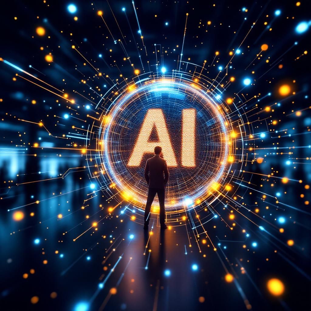 Forestil dig et dokumentaristisk billede, der viser de abstrakte processer og transformative kræfter, der ligger bag succesfuld AI-implementering i organisationerne. Billedet skildrer en moderne produktions- eller kontorhal, hvor en række anonyme, stiliserede processkort, flydende datastreams og subtile illustrative elementer – som disperserede lysstråler og energi-væsener – visualiserer det usynlige arbejdsmønster, der skal til for at bryde organisatorisk gæld. I midten ses en stor, dyb, transparent bold, der symboliserer organisationens kultur, omkranset af små, dynamiske indikatorer, der repræsenterer medarbejderengagement, beslutningstempo og digital modenhed, alt sammen i jordfarvetone med diskrete accentfarver. Værktøjer og data flyder smidigt i baggrunden, hvilket antyder en aktiv transformation, uden at fokus ligger på mennesker – alene på processerne og de usynlige netværk, der muliggør forandringskraften. Dette billede formidler, hvordan AI arbejder i kulissen af organisationen, trækker tråde til