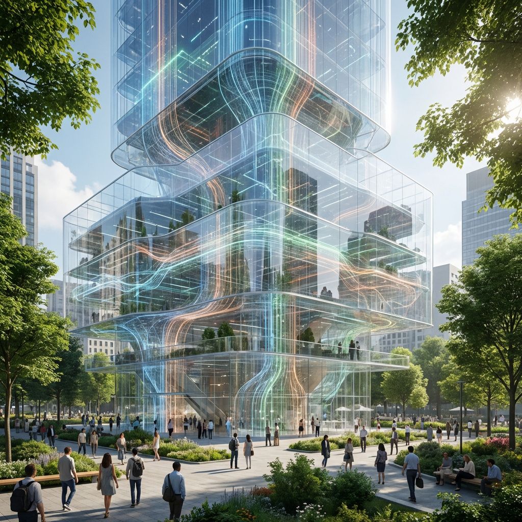 Forestil dig et hyper-realistrisk billede, der skildrer en moderne, travl bypark i dagtimerne, hvor et stort, transparent og futuristisk strukturelement er midtpunktet. Denne struktur, inspireret af et arkitektonisk mesterværk, symboliserer hierarkiske AI-agenter i praksis: den består af flere lag af filtre, hvor hver lag har indbygget visuelt komplekse netværkslinjer og data-strømme, der flyder mellem dem. Disse flydende data-flow-linjer er formet af subtile, skiftende farver – blå, grøn, orange – der symboliserer informationsstrømmen mellem planlæggende, udførende og samlende agent-roller, uden at det bliver klichére. Baggrunden er en naturlig, menneskeforladt bypark med grønne træer, stier og et hylster af sollys, der filtreres gennem løv. Men fokus er på strukturen, der ikke er menneskeskabt, men præsenteret som en integreret del af miljøet – som en metafor for teknologisk samarbejde og decentraliseret control. Overfladen på strukturen reflekterer det omgivende lys, hvilket får data-strømmene til at vi