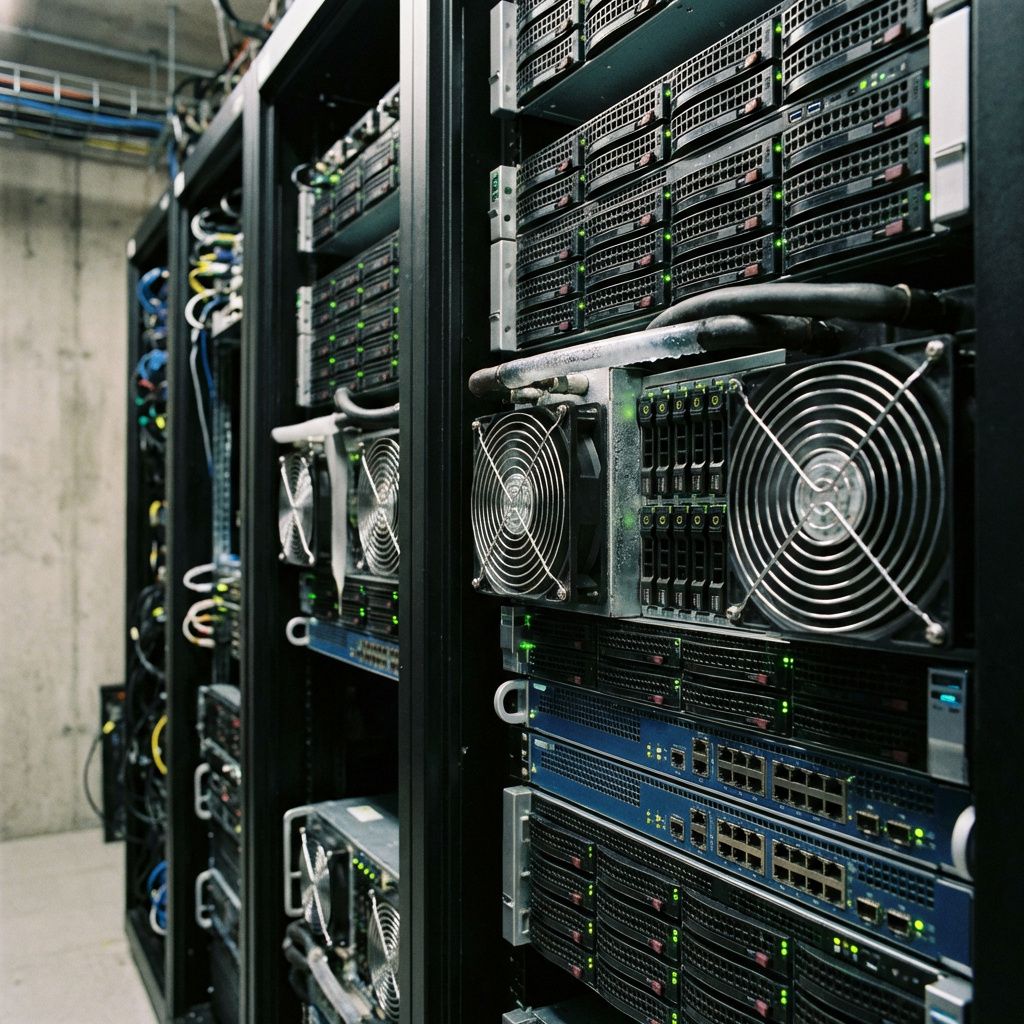 Nærbillede af GPU-servere i et datacenter-rack