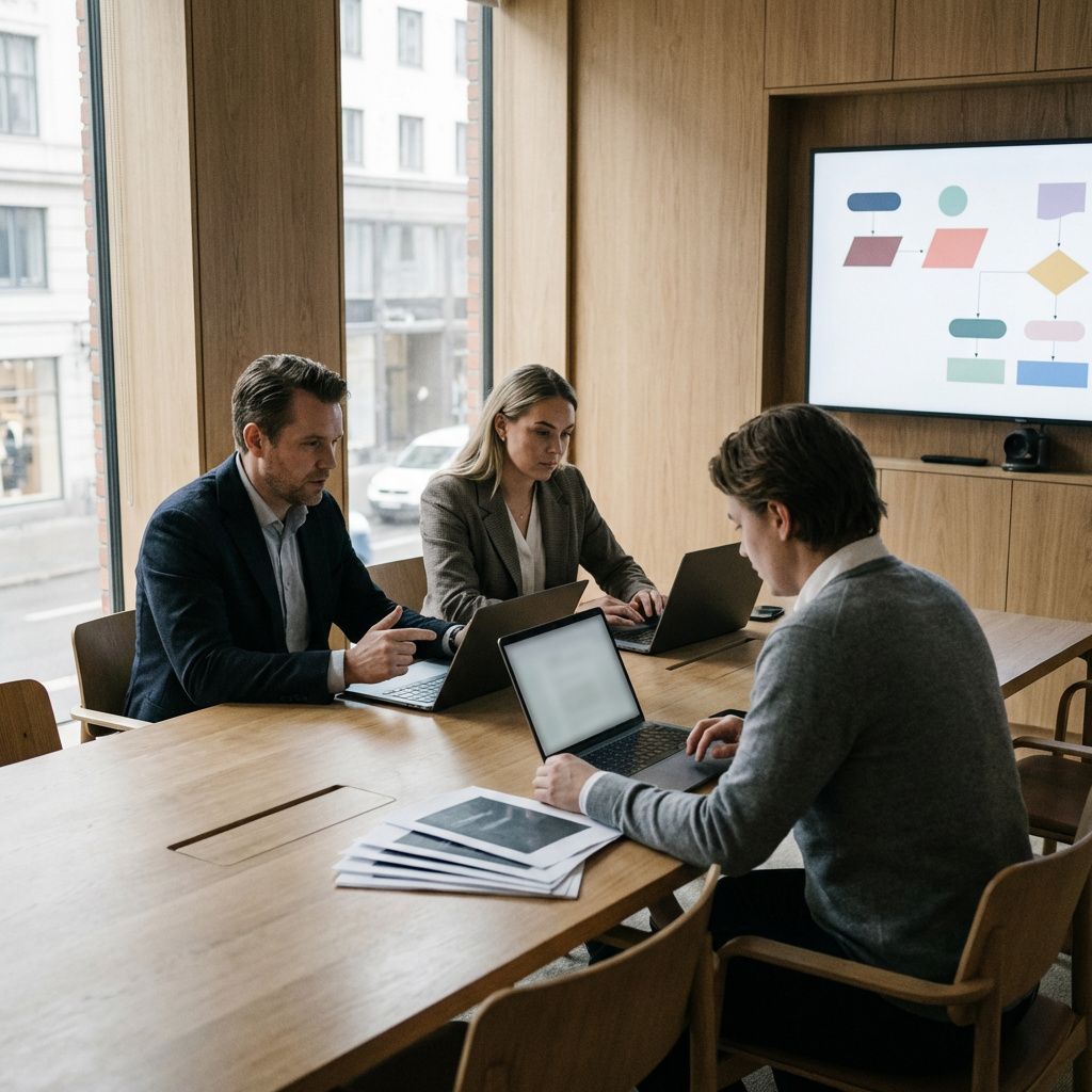 Et strategimøde i en virksomhed om synlighed i AI-systemer og ændrede måleparametre.