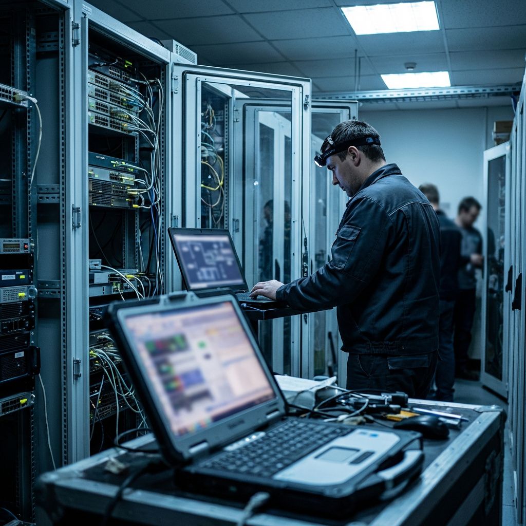 Tekniker arbejder med integration mellem nye AI-løsninger og ældre systemer i et driftsmiljø.