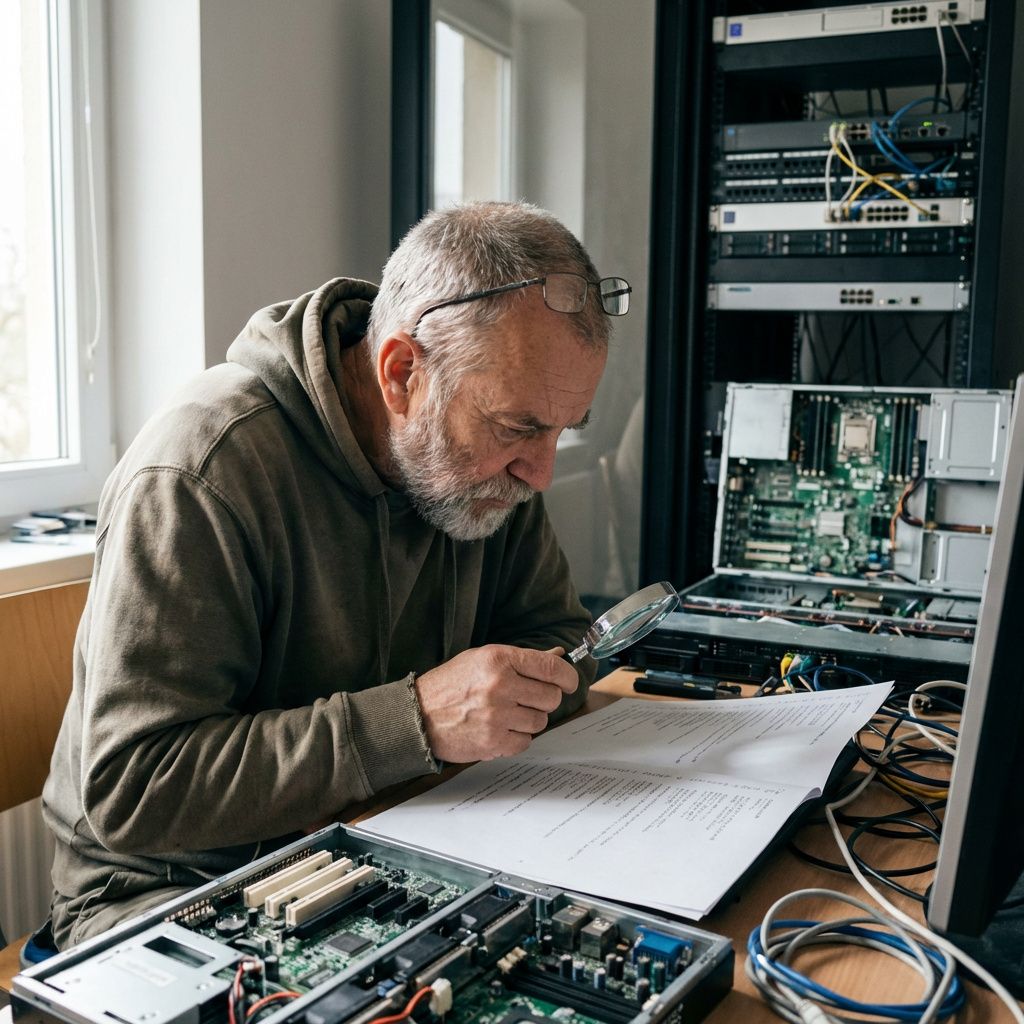 Udvikler gennemgår lavniveau-systemkode i et teknisk arbejdsmiljø