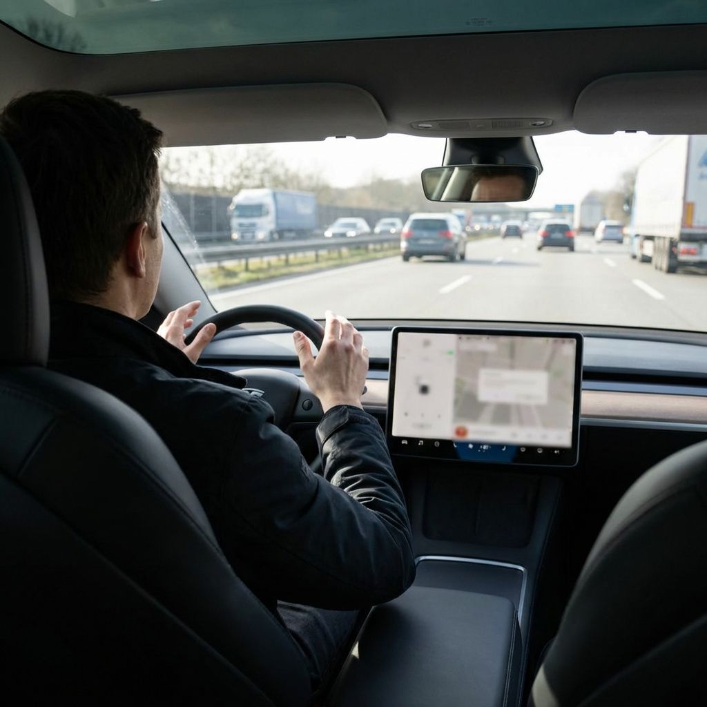 Fører holder opsyn i elbil på europæisk motorvej