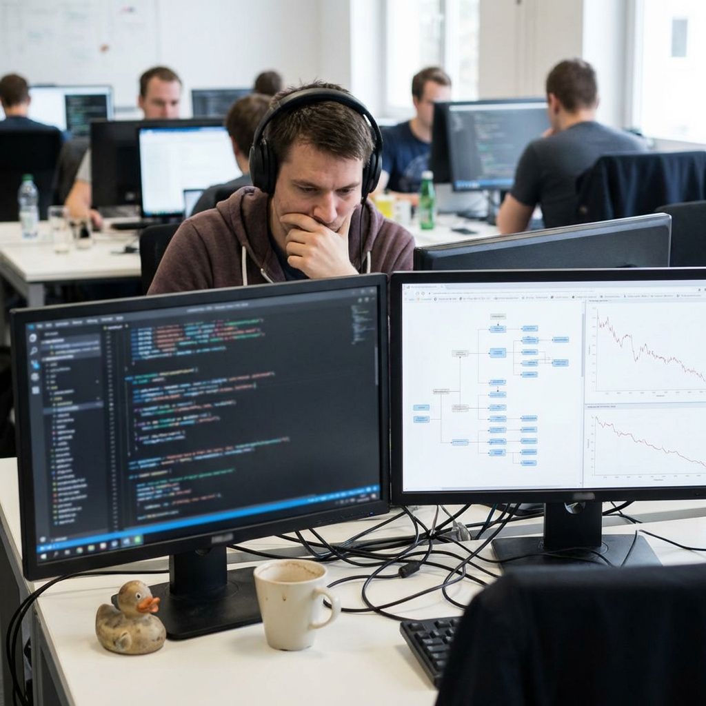 Udvikler arbejder med modeloptimering og benchmark på en workstation