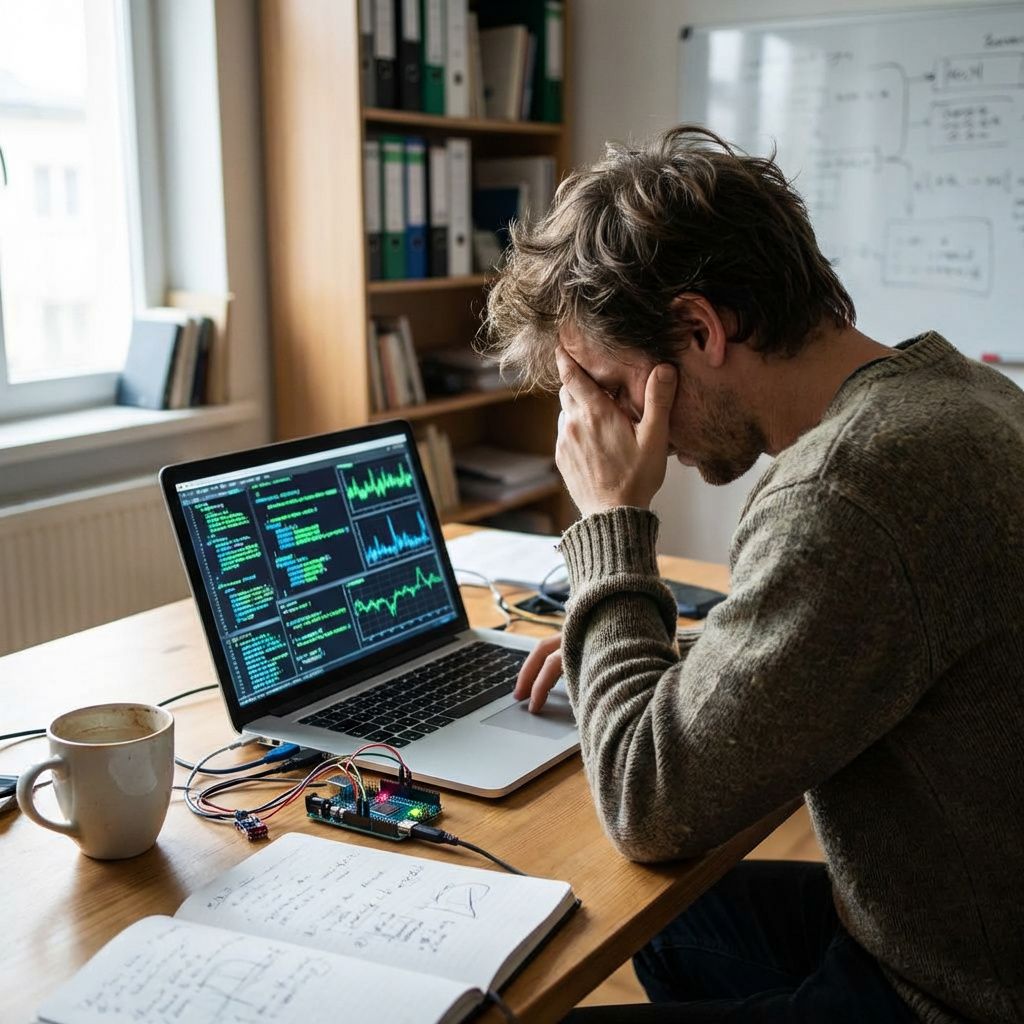 Person tester open source-AI på en bærbar computer i et roligt arbejdsmiljø