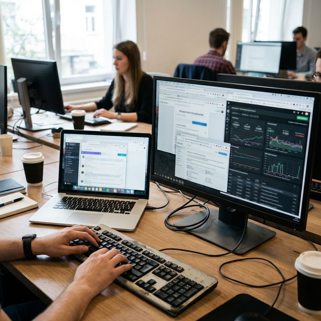 Udvikler tester browserautomatisering og webflows på computer
