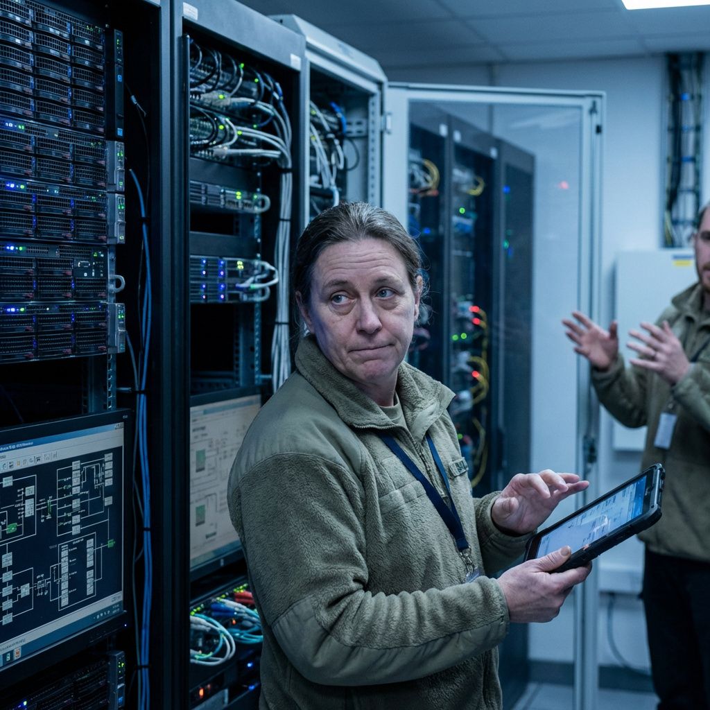 En it-specialist arbejder i et datacentermiljø, som illustrerer integration og modernisering af ældre systemer.
