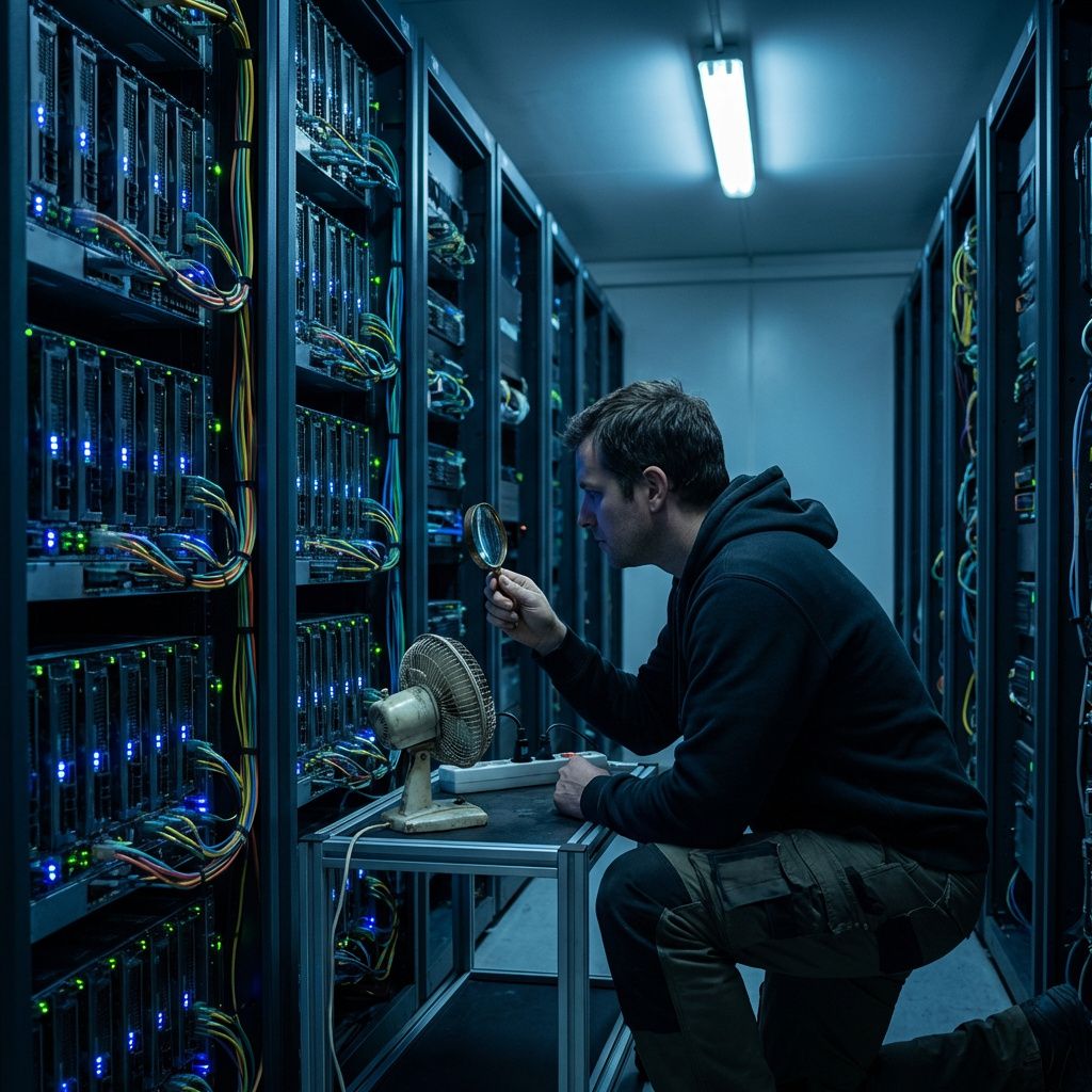 Tekniker i serverrum med GPU-servere og infrastruktur til AI-drift